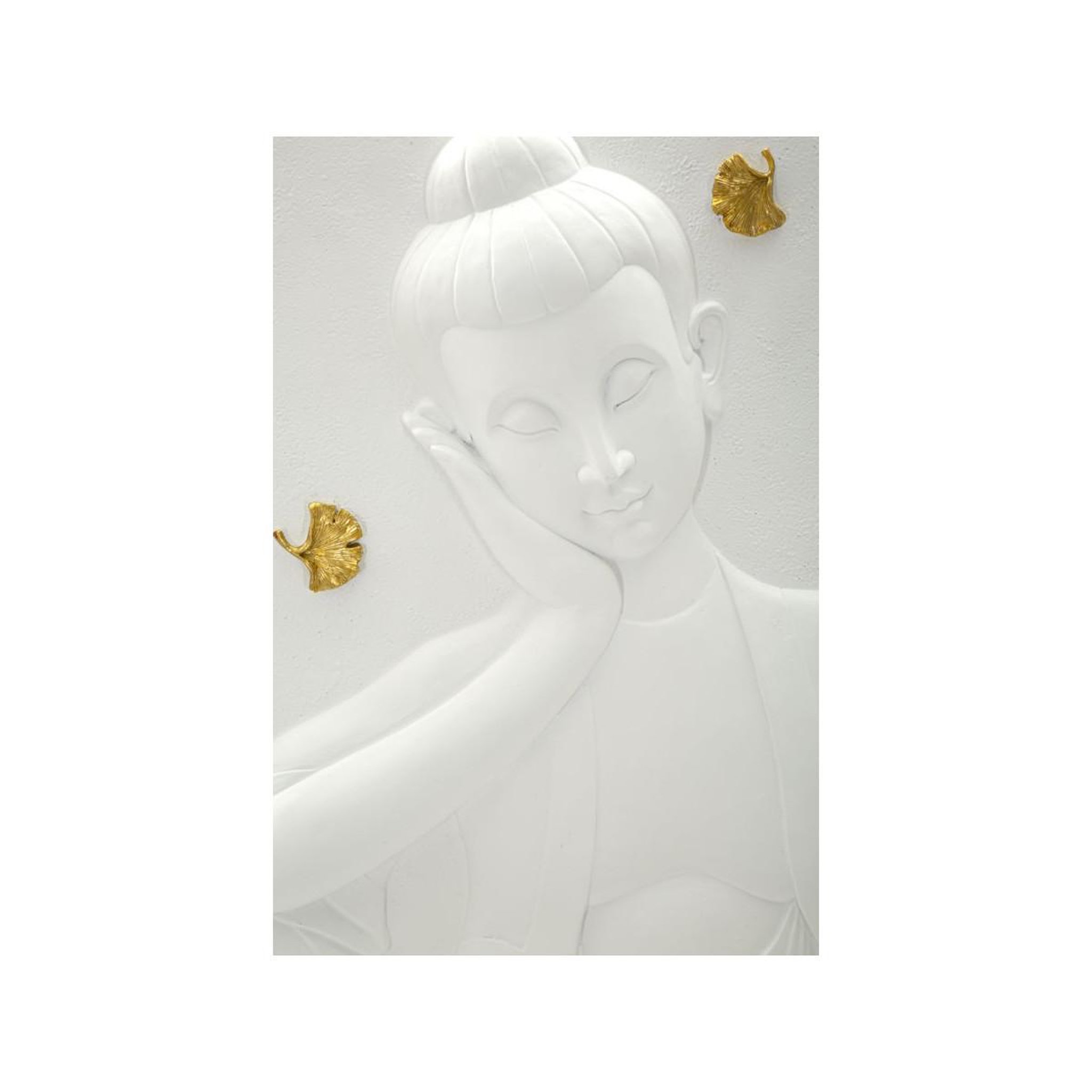 Voir la diapositive 2 : Paris Prix Décoration murale en résine  bouddha  55cm blanc & or