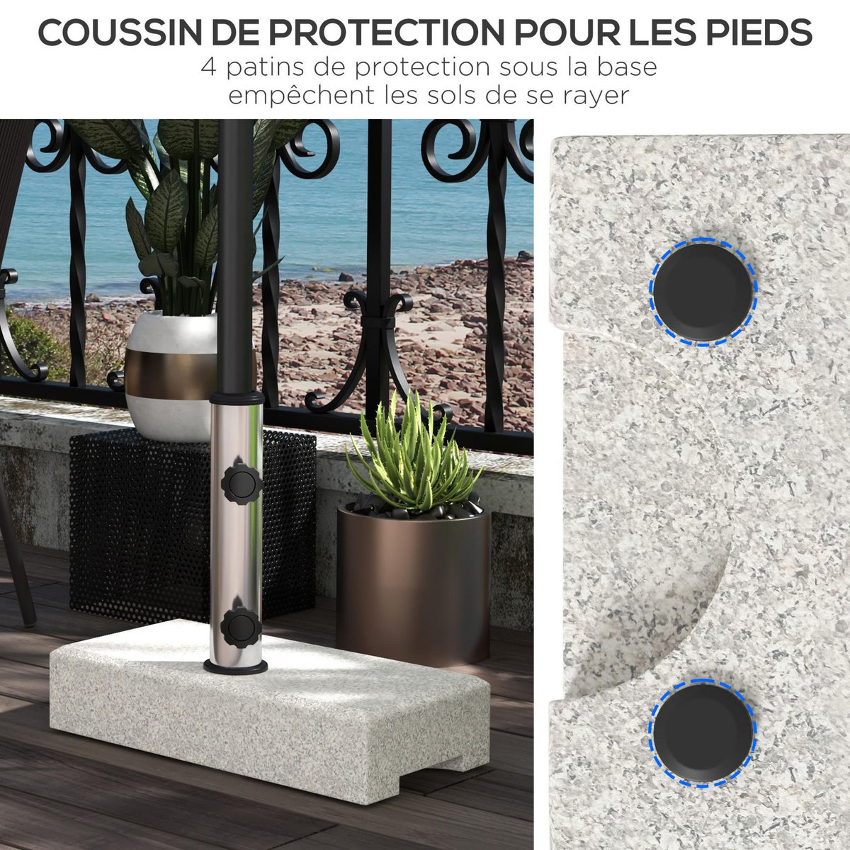 OUTSUNNY Pied de parasol en granite gris - poids net 25 Kg - 2 vis de serrage - compatible mât 32 à 48 mm