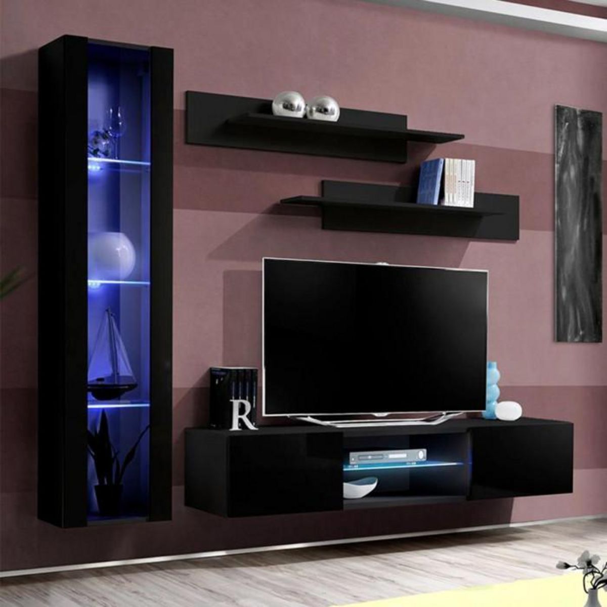 Paris Prix Meuble TV Mural Design  Fly XIX  210cm Noir