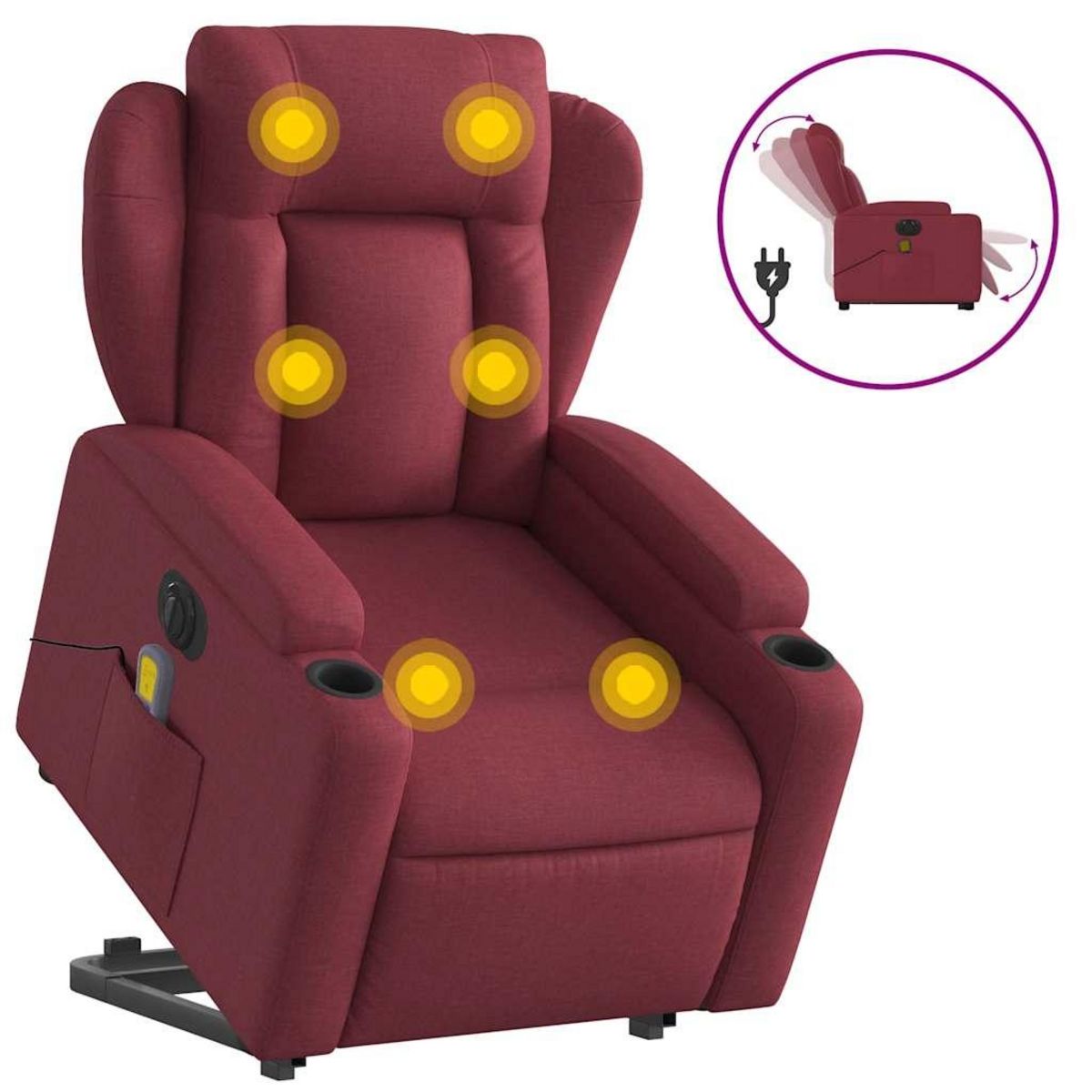 VIDAXL Fauteuil inclinable de massage electrique Rouge bordeaux Tissu