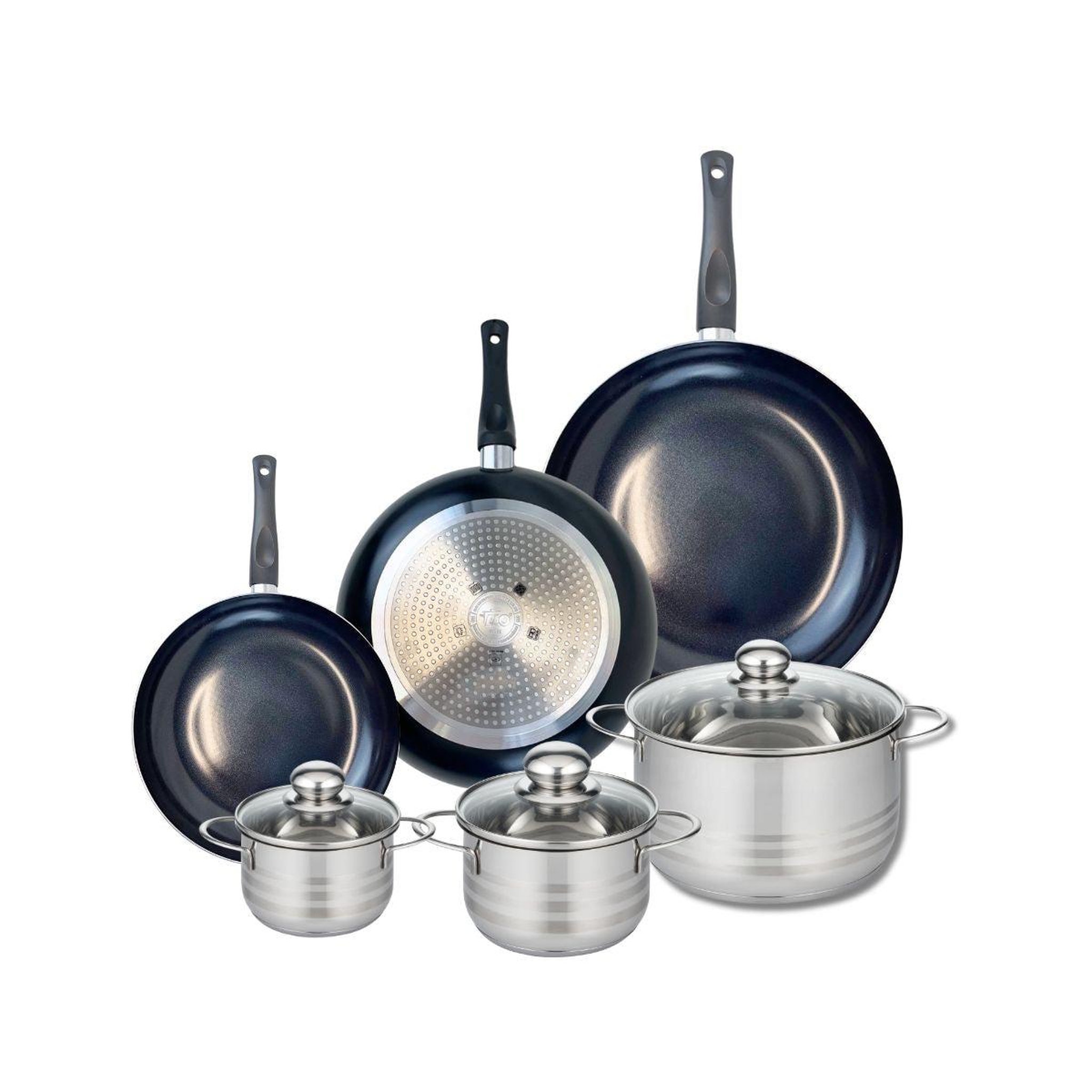 ELO Ensemble de 3 poêles de cuisson 20, 24 et 28 cm et 3 faitouts 12, 14 et 20 cm elo prima brillant