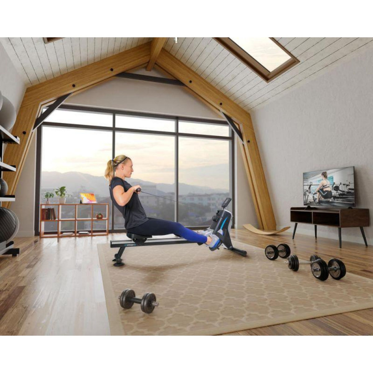 SPARRAW Rameur d'appartement SUPER ROWER Résistance magnétique réglable 8 niveaux, Roue d'inertie 1.5 kg