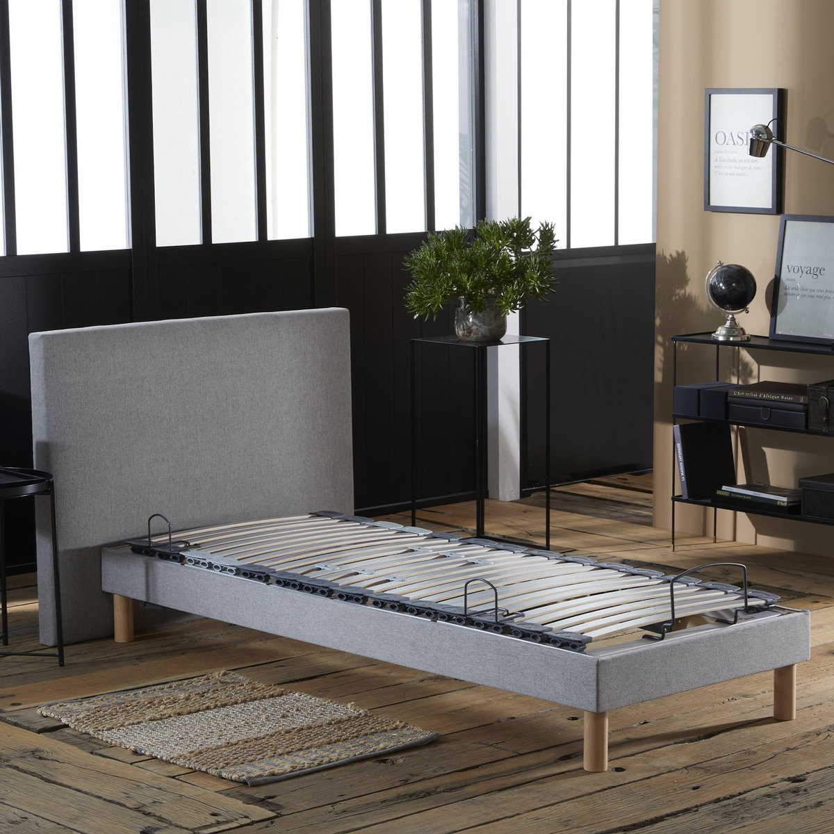 IDLITERIE Ensemble lit électrique relaxation multi lattes + Matelas Mousse à mémoire de forme Couleur - Gris Clair, - 90 x 190 cm