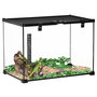 Voir la diapositive 1 : PAWHUT Terrarium en verre - vivarium reptiles & batraciens - habitat tortue - couvercle grillagé coulissant verrouillable - distributeur eau, thermomètre - métal noir verre
