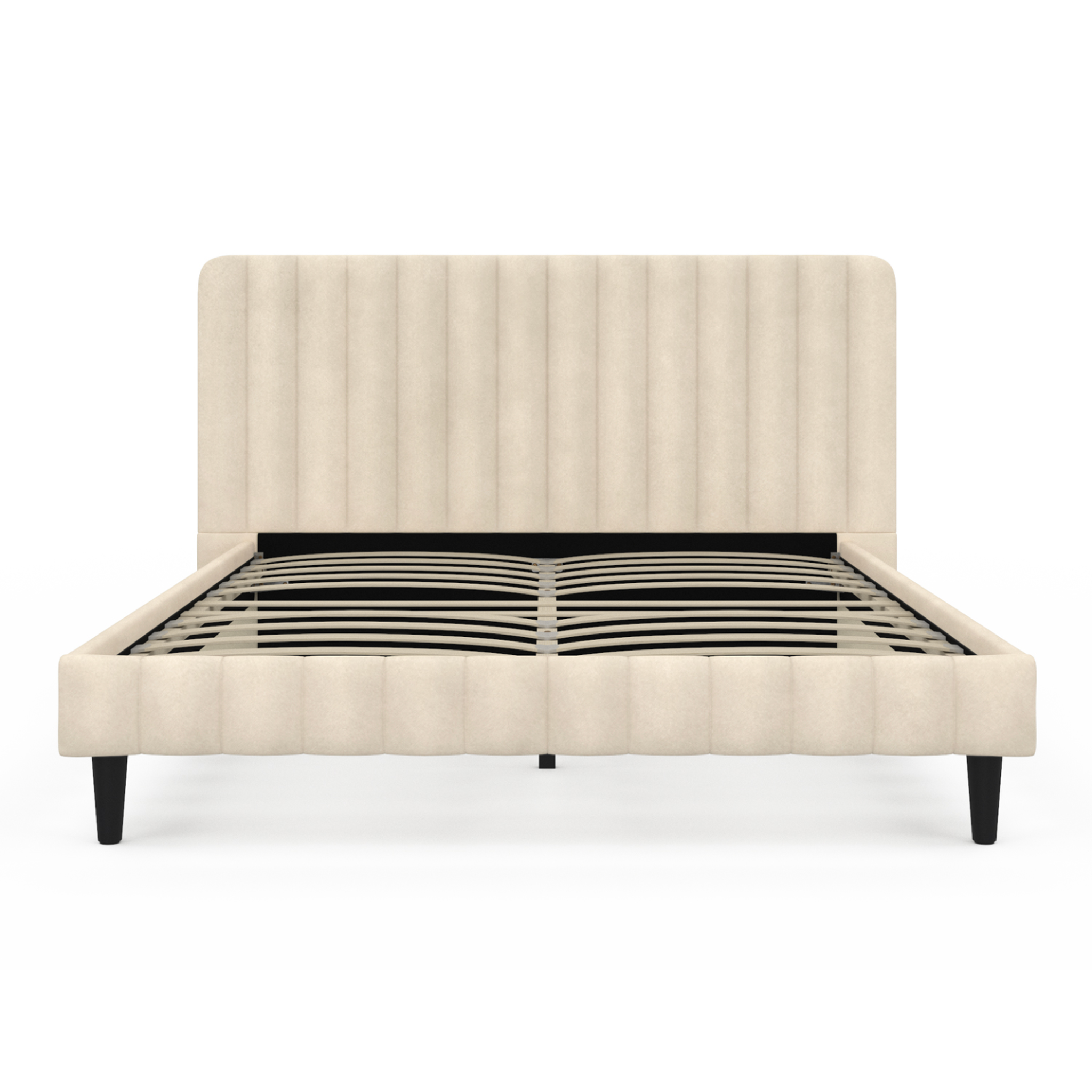 Voir la diapositive 3 : ID MARKET Lit double annie avec tête de lit et sommier 140 x 190 cm velours beige