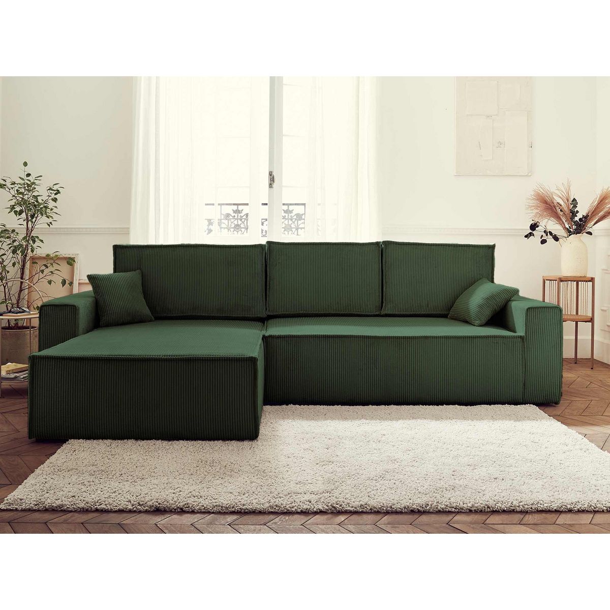 BEST MOBILIER Dellia - canapé d'angle réversible convertible - avec coffre - en velours côtelé - 4 places