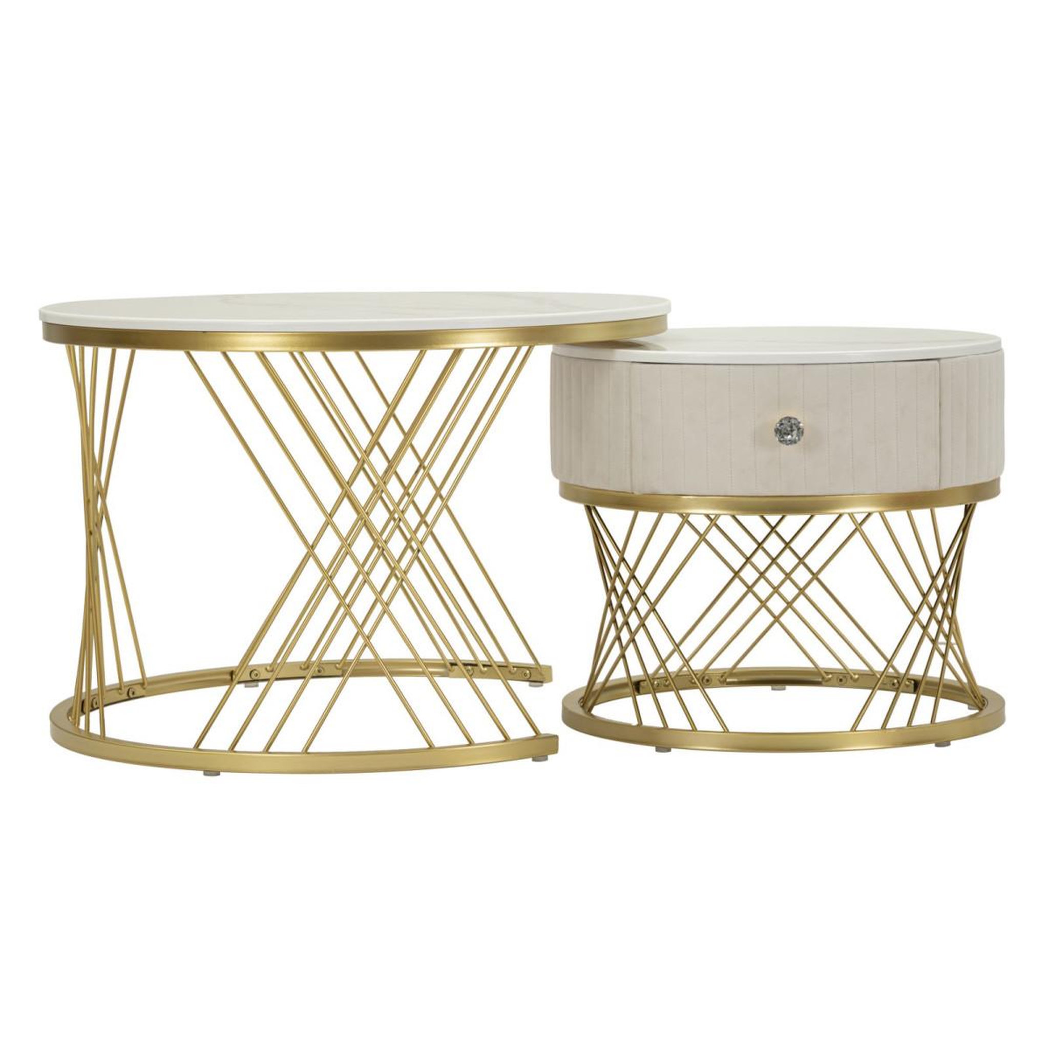 Voir la diapositive 2 : Paris Prix Lot de 2 Tables Basses  Votix  70cm Crème & Or