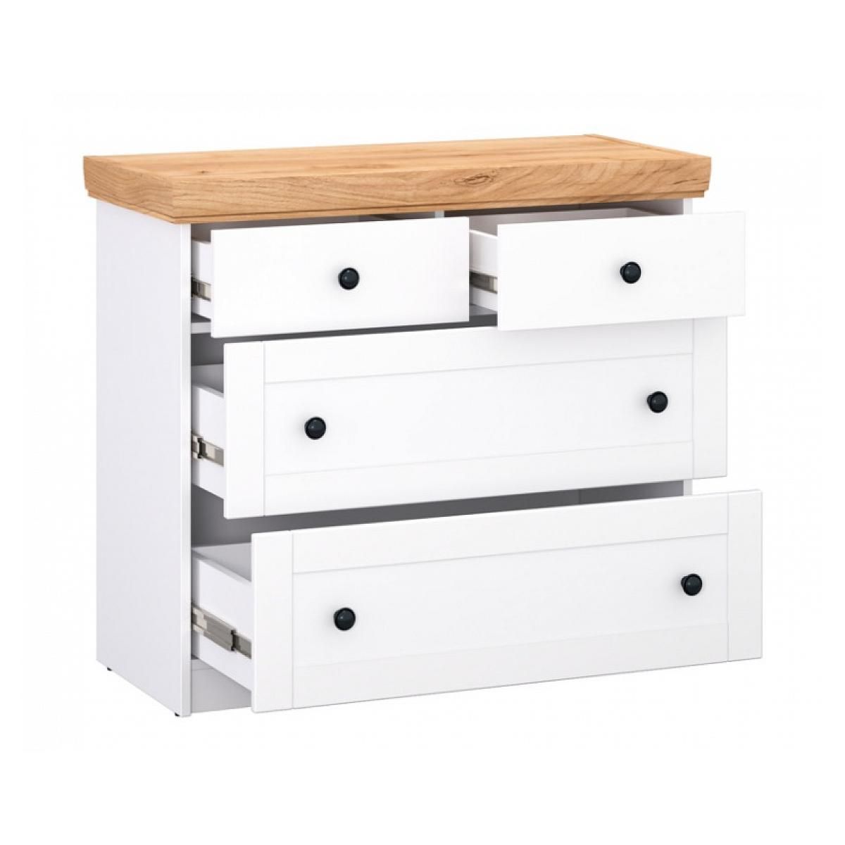 HomeStyle4U Commode Chêne Blanc en Bois Massif avec 4 Tiroirs Sideboard 92,3 x 82 x 41,8 cm