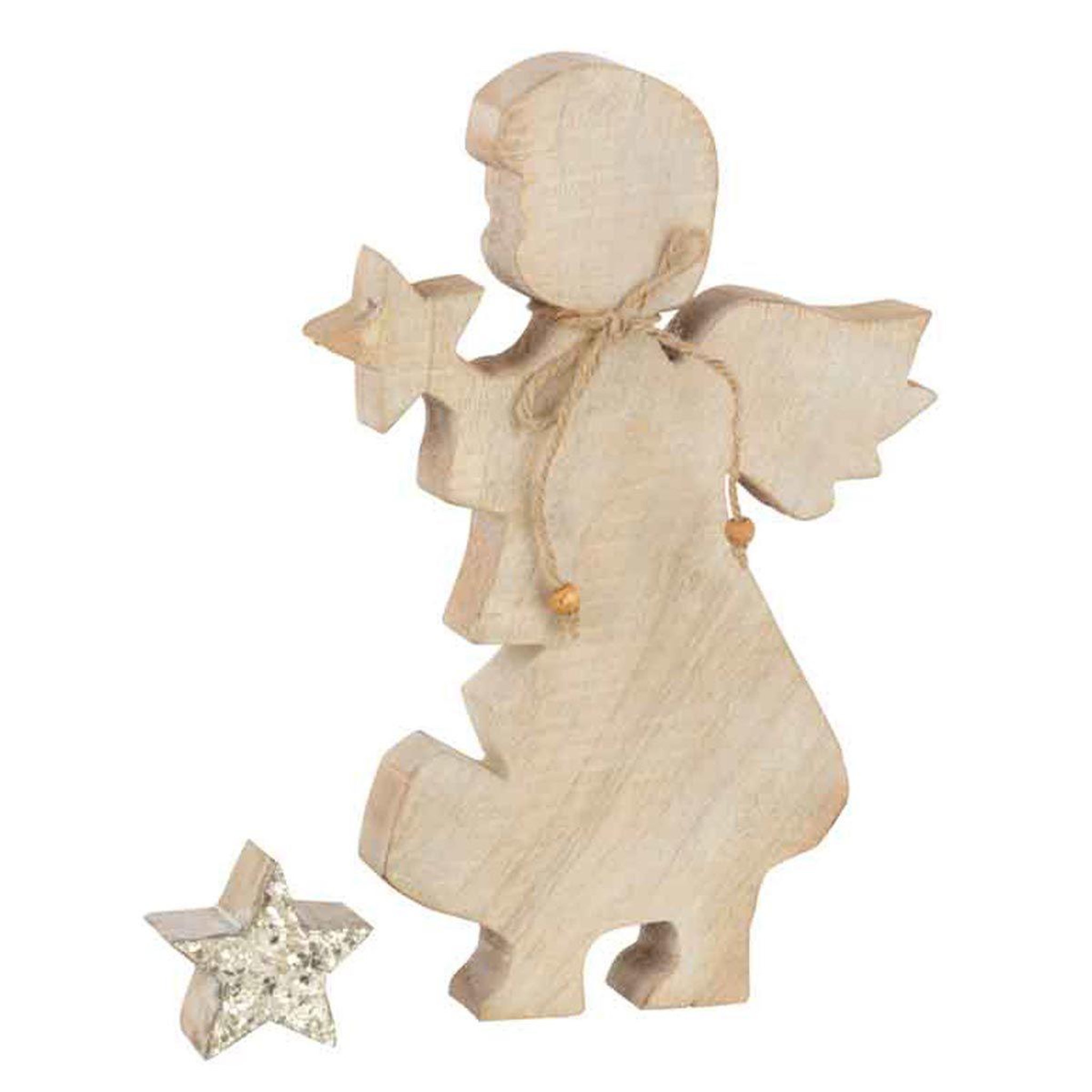 Voir la diapositive 2 : J-LINE Statuette déco en bois  ange étoile  29cm or