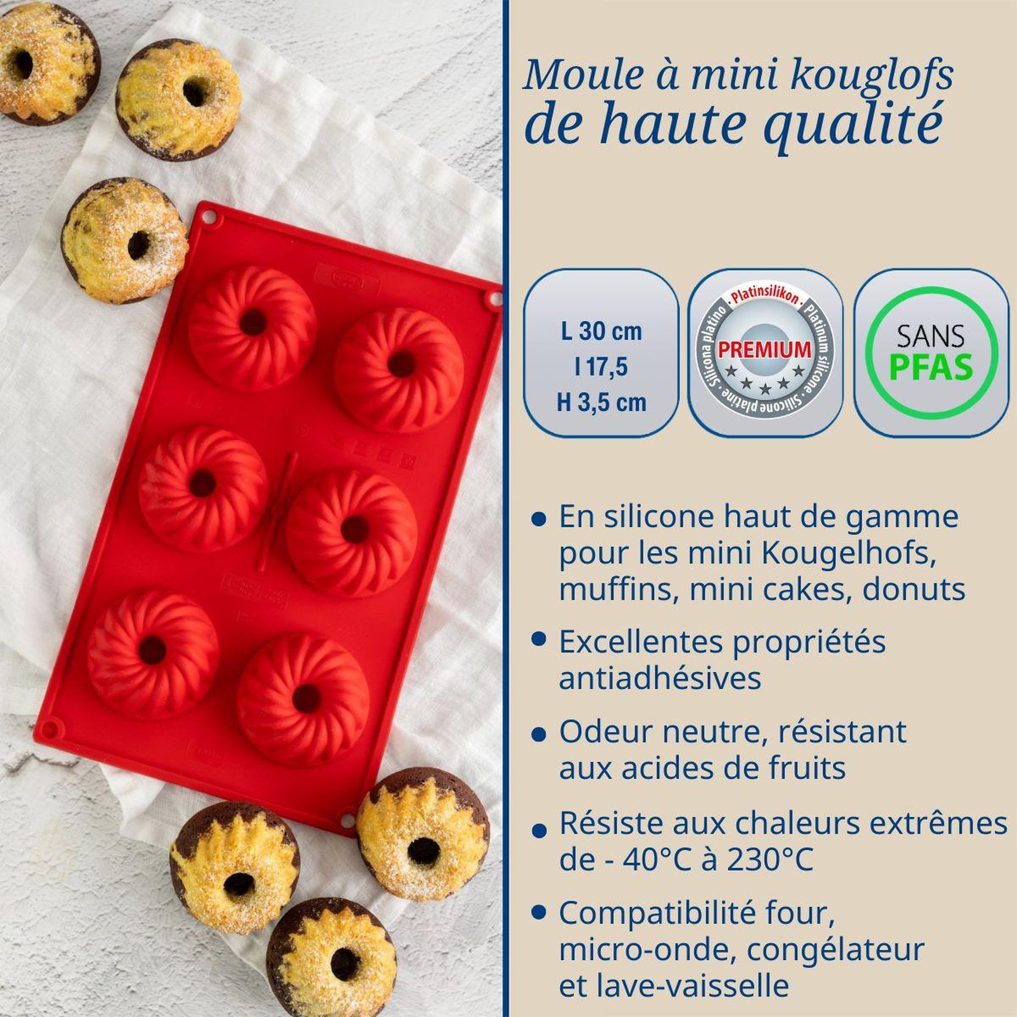 Voir la diapositive 3 : DR.OETKER Moule à kougelhofs 6 empreintes 30 cm dr.oetker flexxibel love