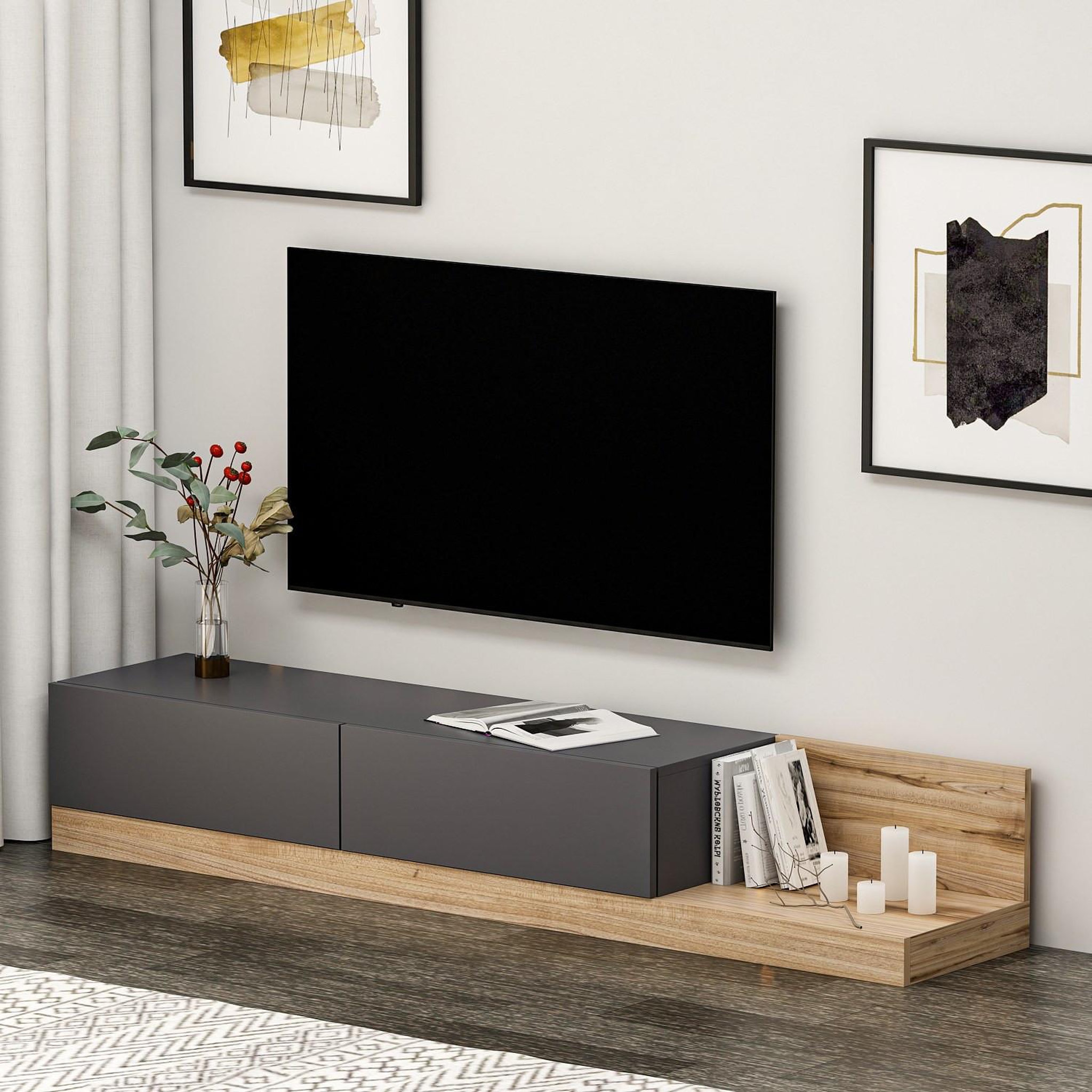 Voir la diapositive 3 : Habitat et Jardin Meuble tv en bois  majör  - 180 x 37 x 30 cm - gris anthracite