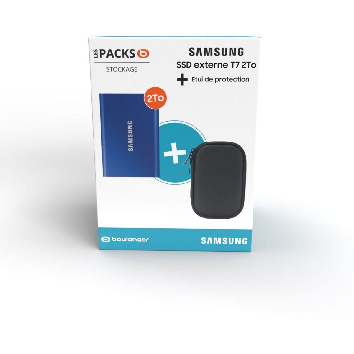 Samsung Disque dur SSD externe Pack T7 2To bleu + Etui pas cher 