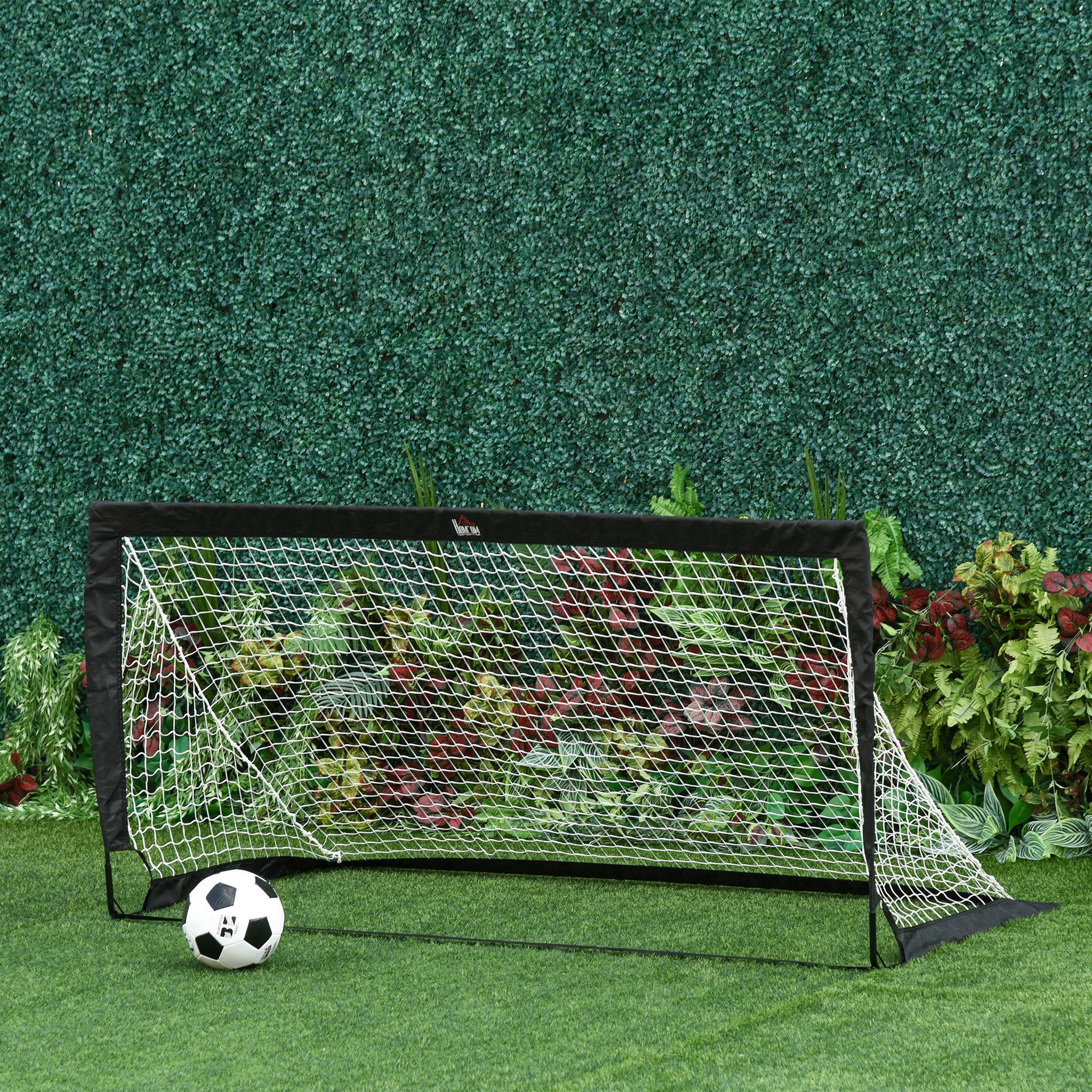 Voir la diapositive 2 : HOMCOM Lot de 2 buts de foot portables avec sac de transport et piquets d'ancrage blanc noir