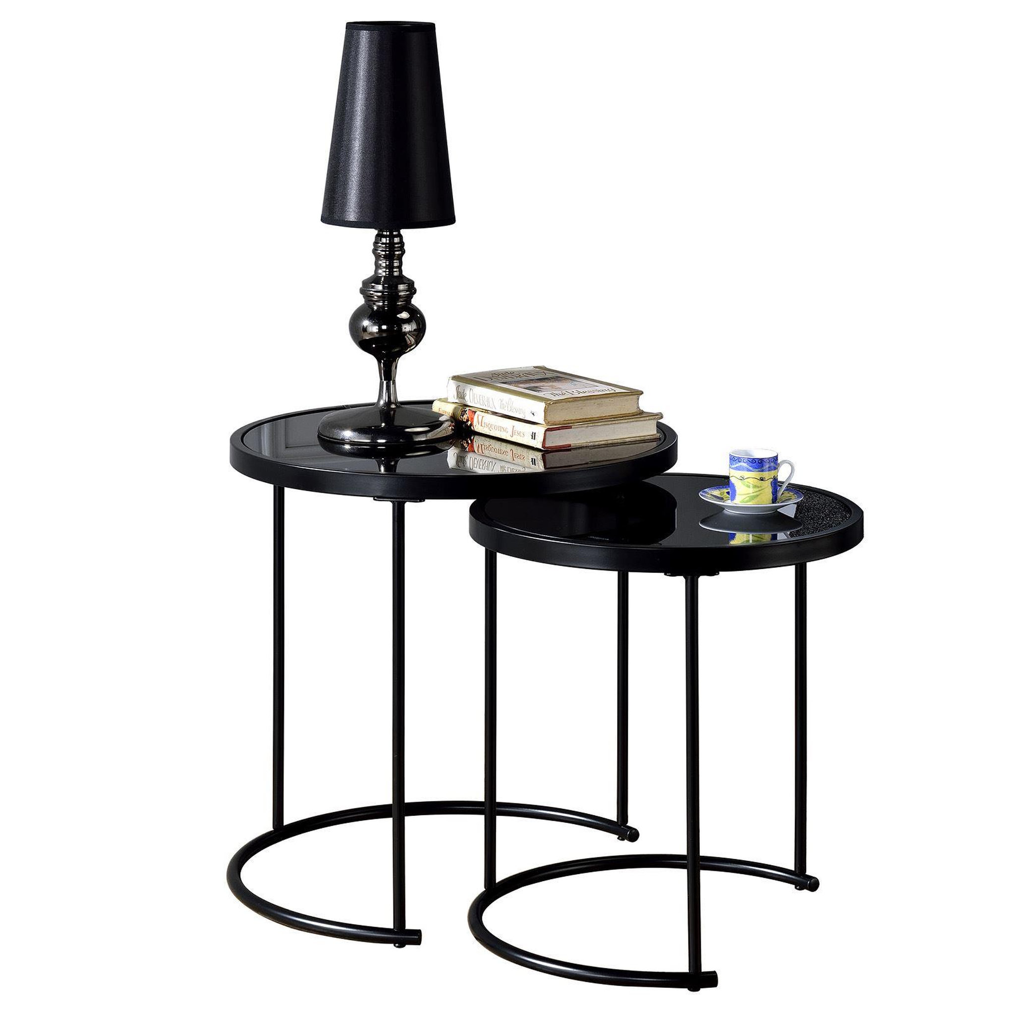 Voir la diapositive 1 : IDIMEX Lot de 2 tables d'appoint gigognes LEYRE, plateau rond en verre