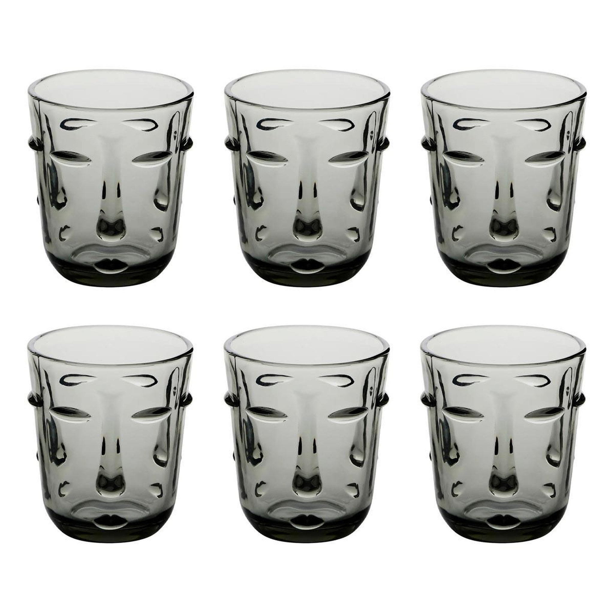 SECRET DE GOURMET Lot de 6 verres bas  visage  30cl gris