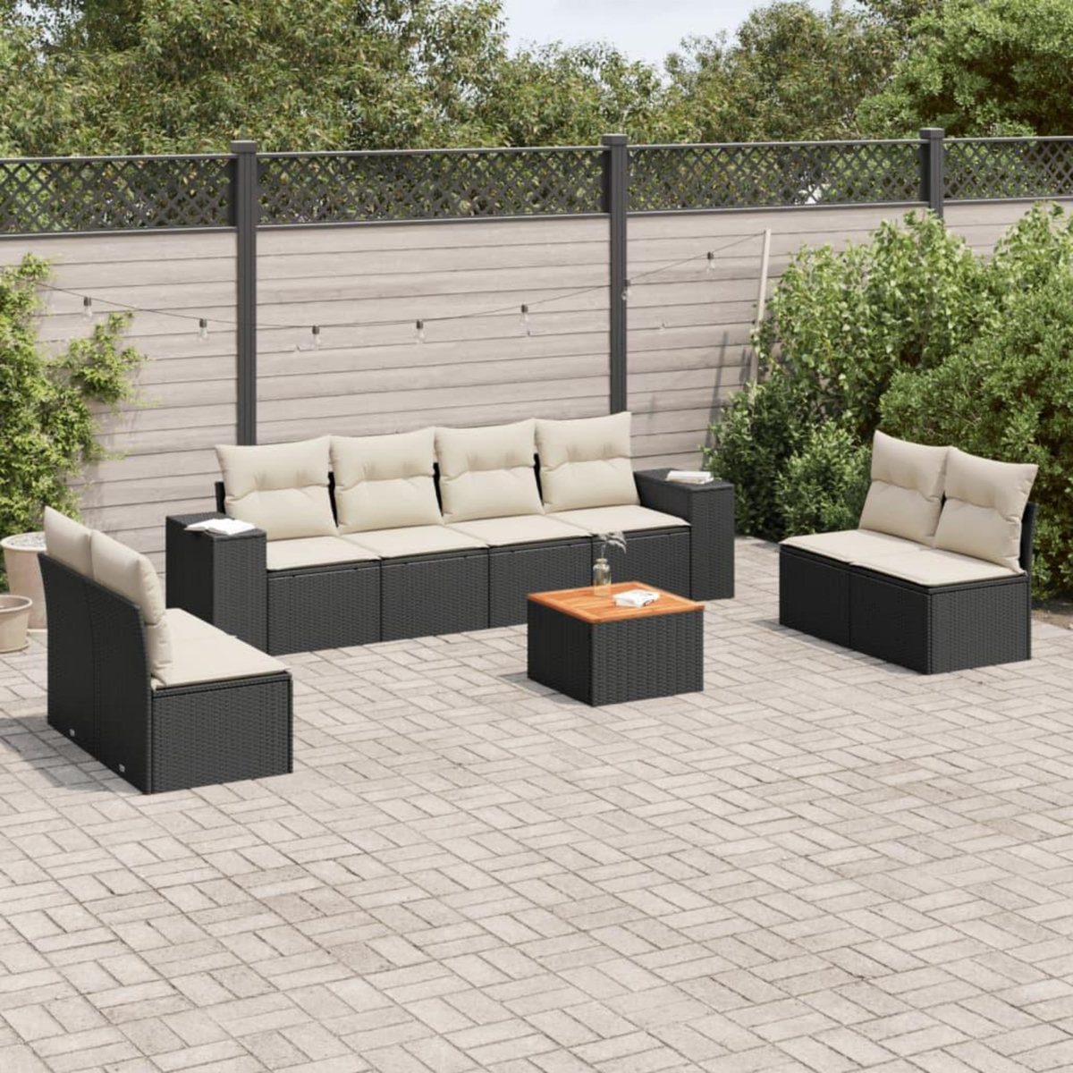 VIDAXL Salon de jardin 9 pcs avec coussins noir resine tressee