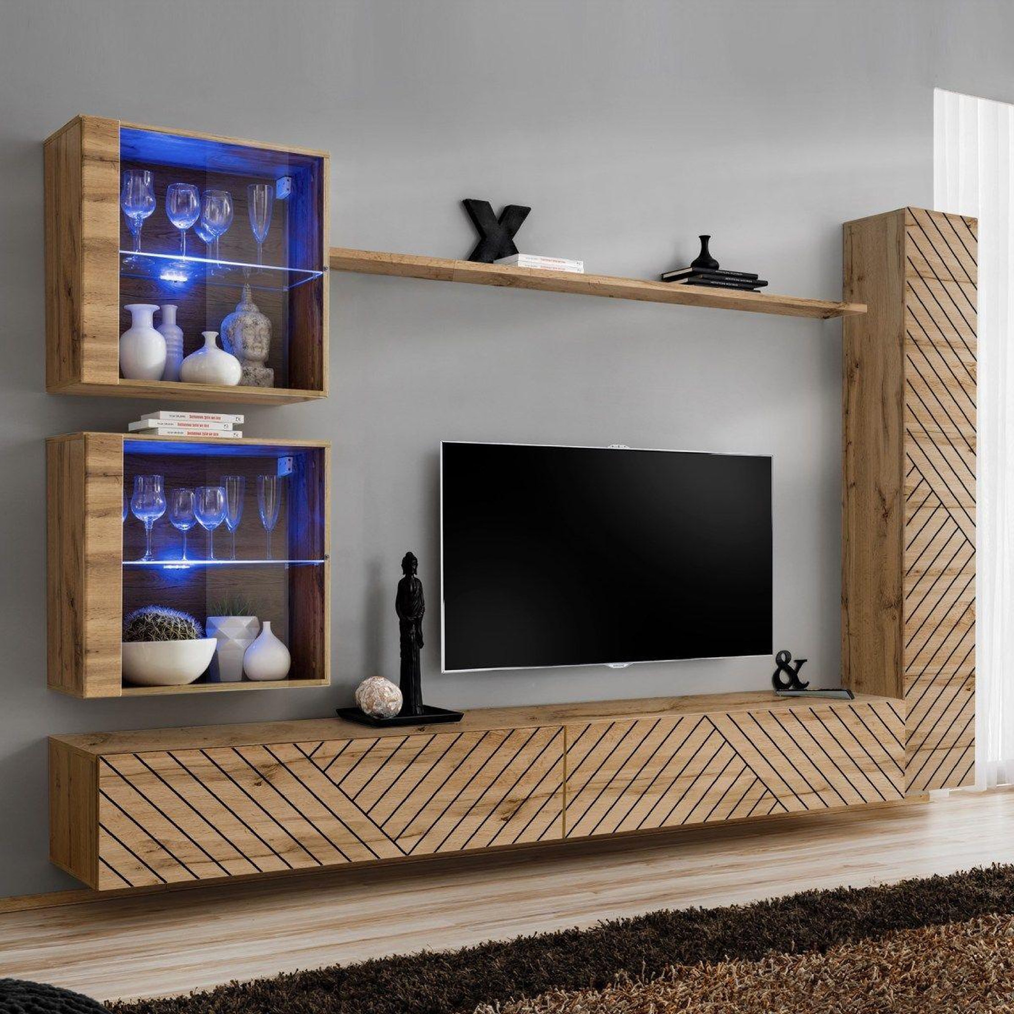 Paris Prix Ensemble meuble tv  switch lamel xviii  280cm naturel