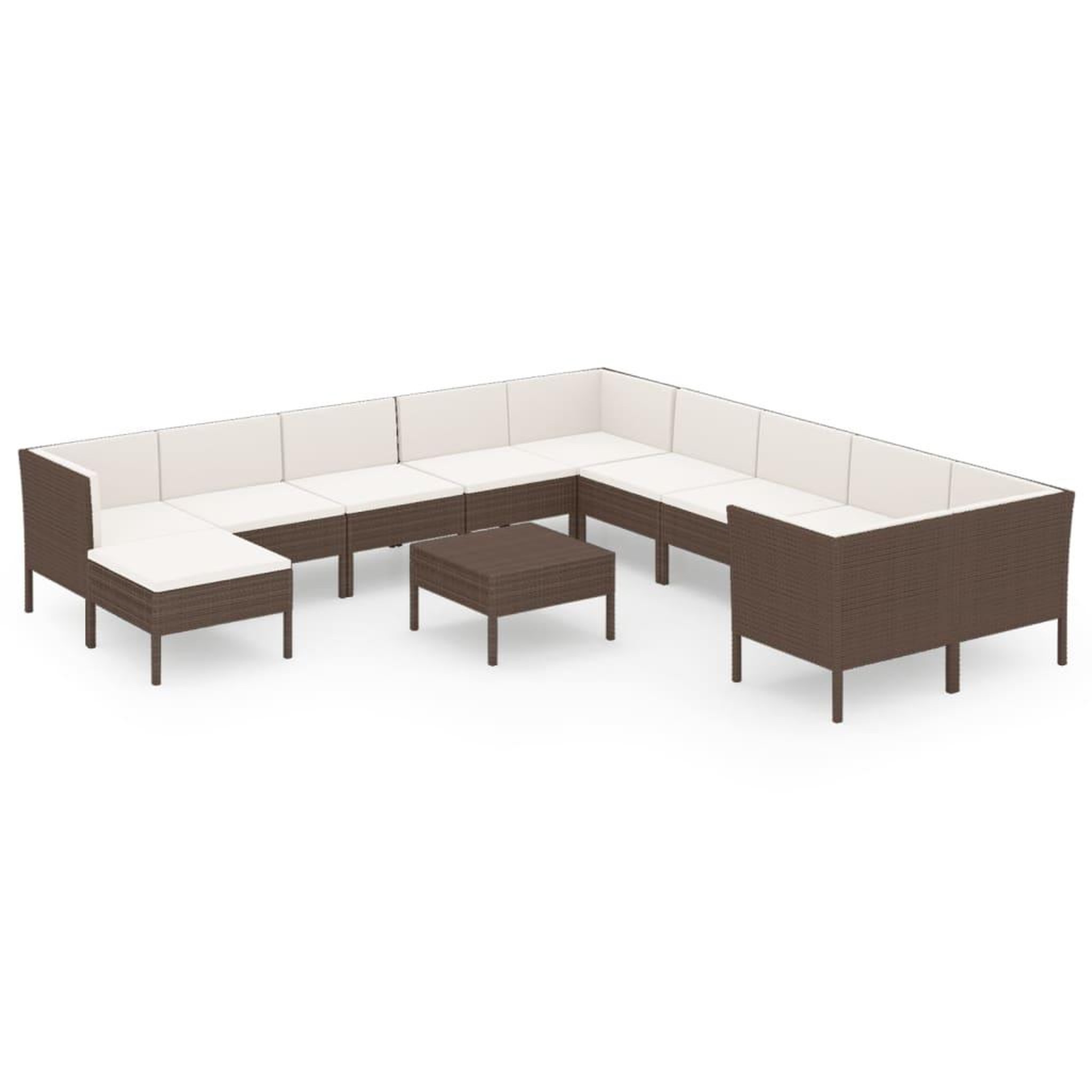 Voir la diapositive 2 : VIDAXL Salon de jardin 12 pcs avec coussins Resine tressee Marron