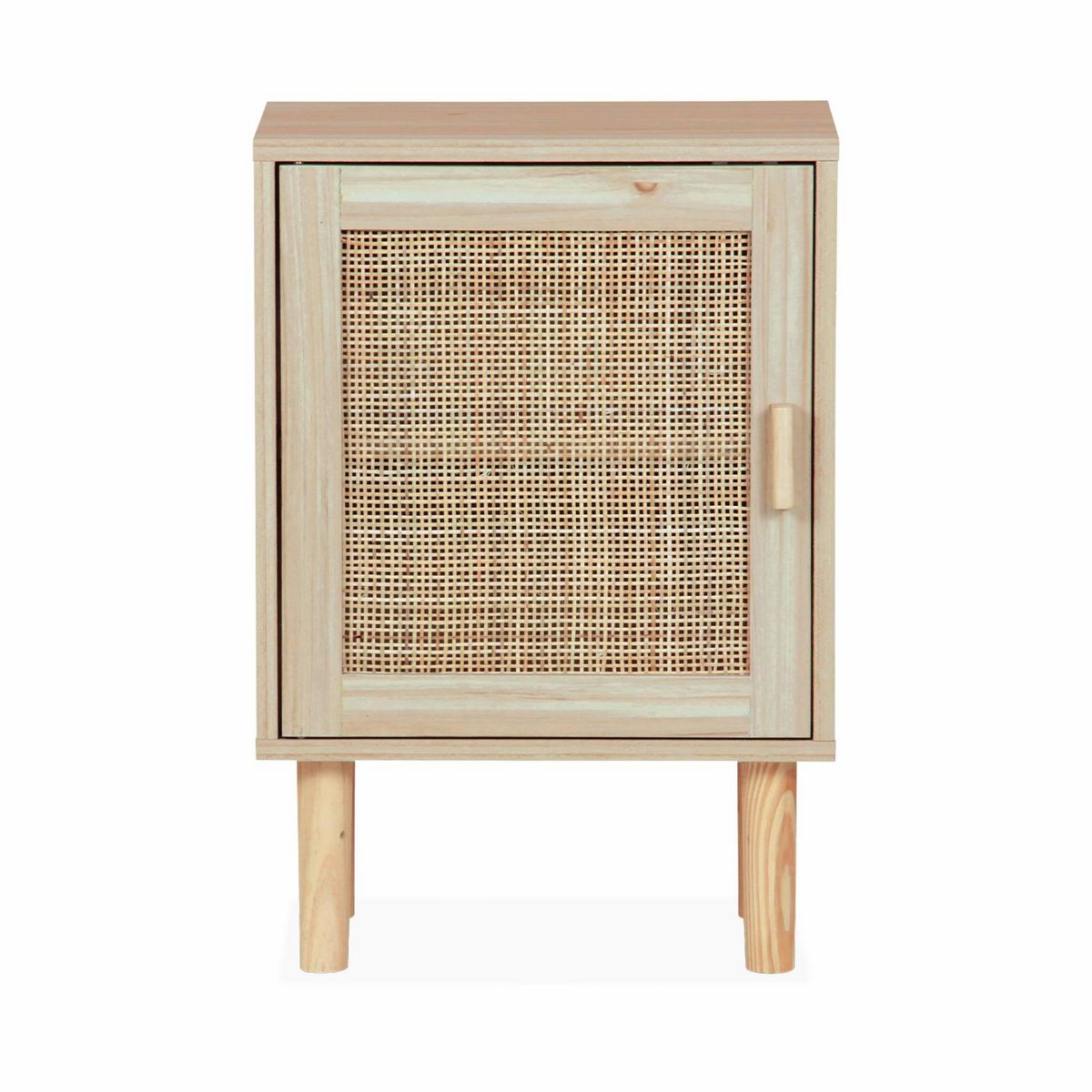 SWEEEK Table de chevet en cannage et décor bois - Camargue - 40x30x58cm - 2 niveaux - 1 porte - pieds droits