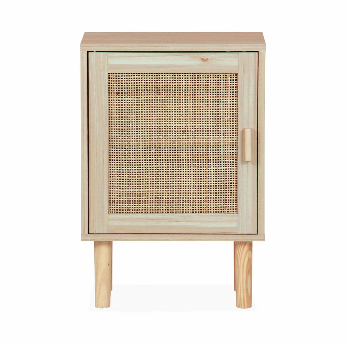 SWEEEK Table de chevet en cannage et décor bois - Camargue - 40x30x58cm - 2 niveaux - 1 porte - pieds droits