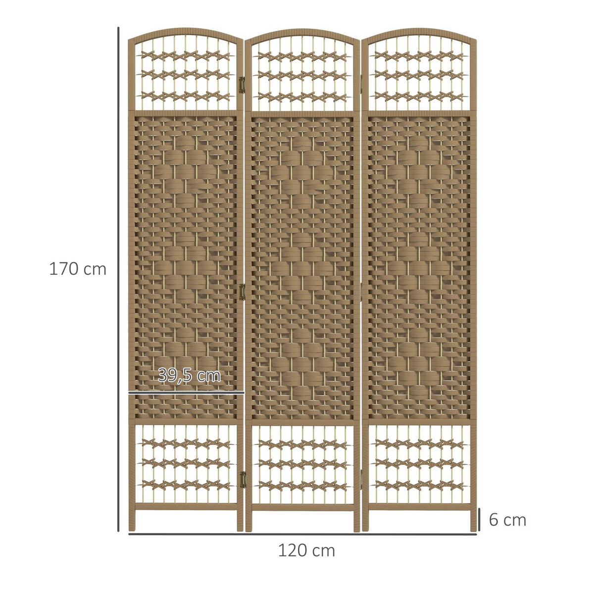 HOMCOM Paravent intérieur 3 panneaux pliables séparateur de pièce bois de peuplier bambou fibres de papier tressée coloris naturel
