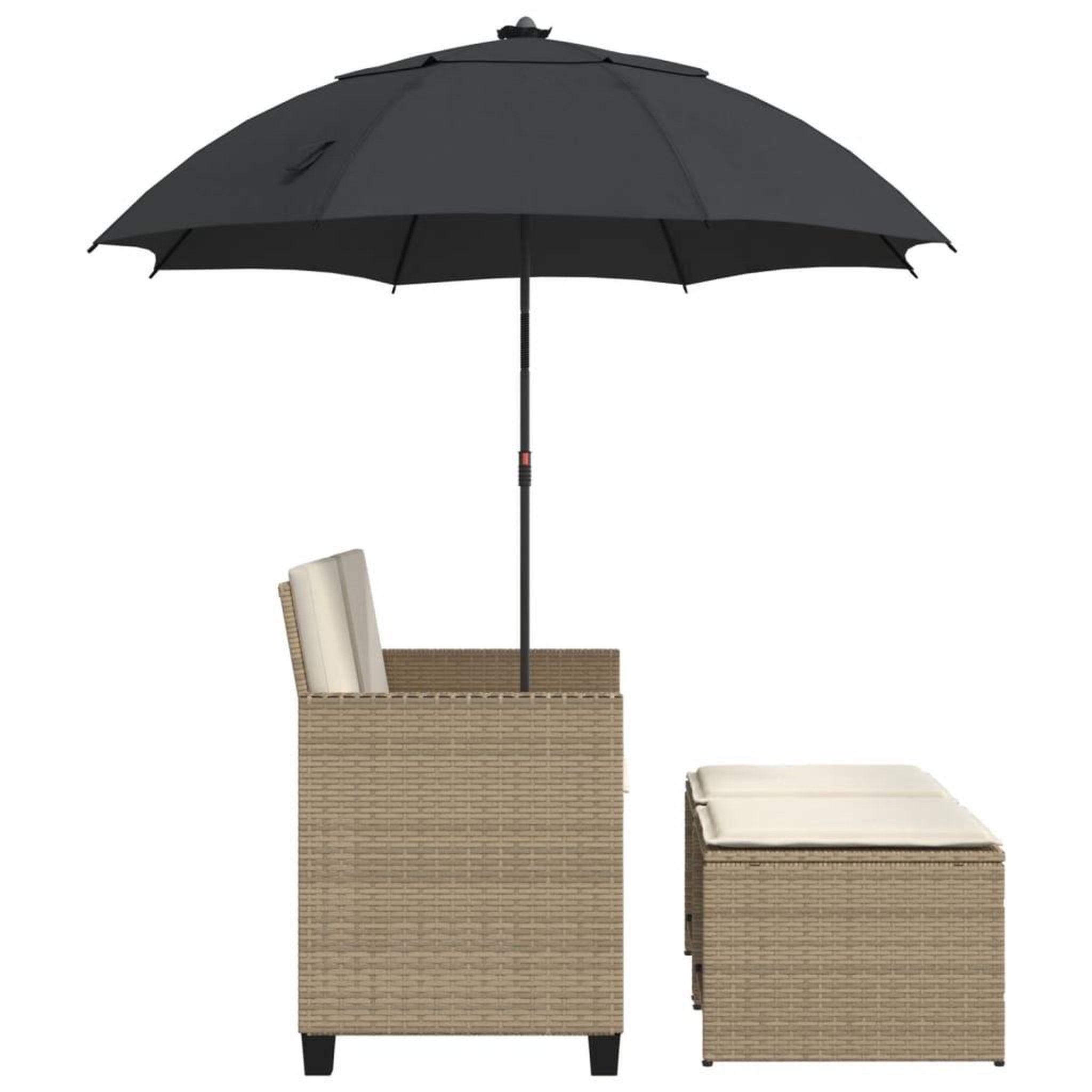 Voir la diapositive 5 : VIDAXL Canape de jardin 2 places avec parasol et tabourets beige rotin