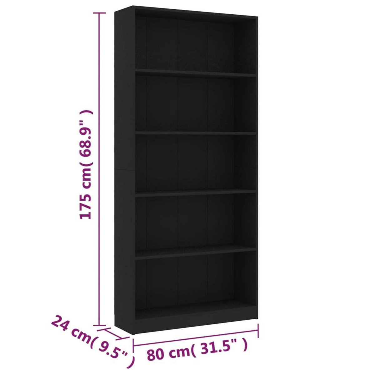 VIDAXL Bibliotheque a 5 niveaux Noir 80x24x175 cm Bois d'ingenierie