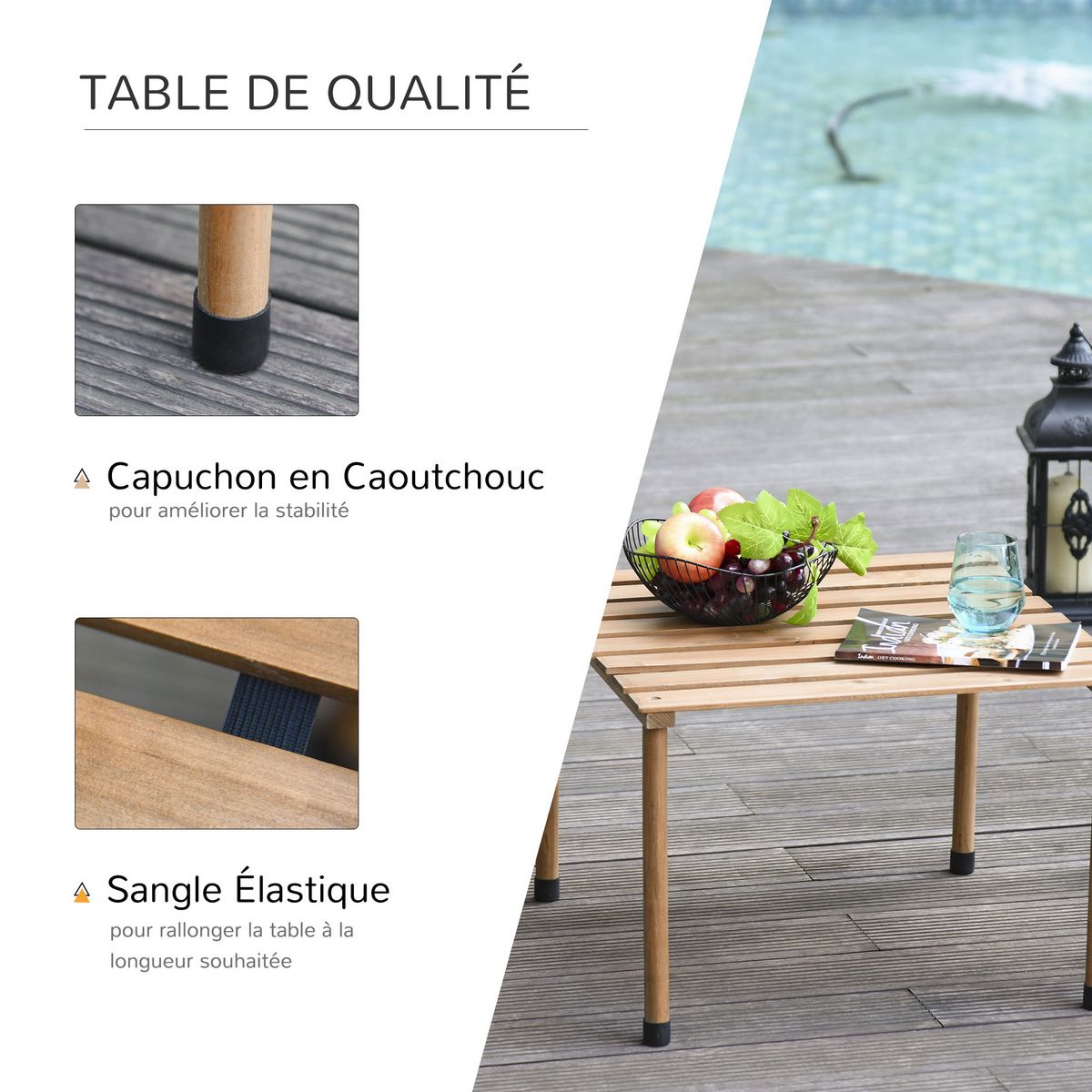 OUTSUNNY Table basse pliable de jardin camping plateau à lattes dim. 58L x 58l x 40H cm sac transport inclus bois sapin pré-huilé