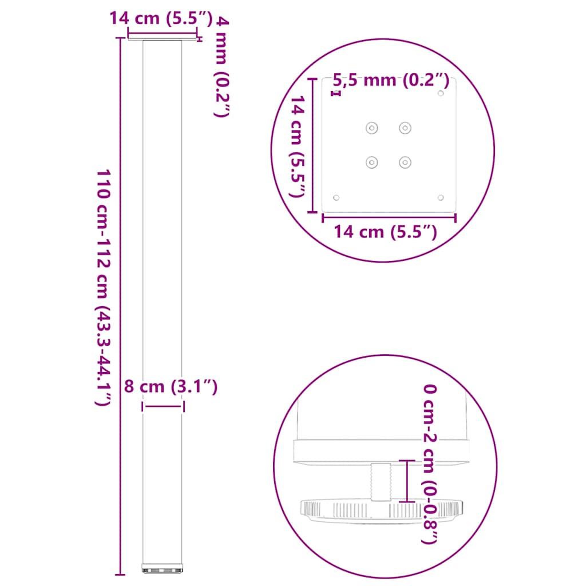 Voir la diapositive 6 : VIDAXL Pieds de table basse blanc 4 pcs 110-112 cm acier