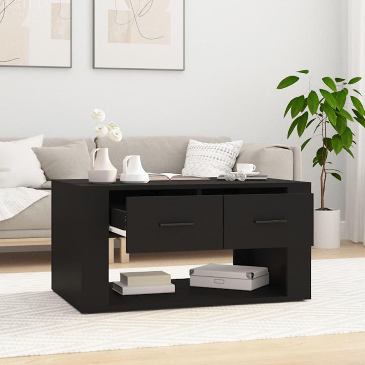 VIDAXL Table basse Noir 80x50x40 cm Bois d'ingenierie
