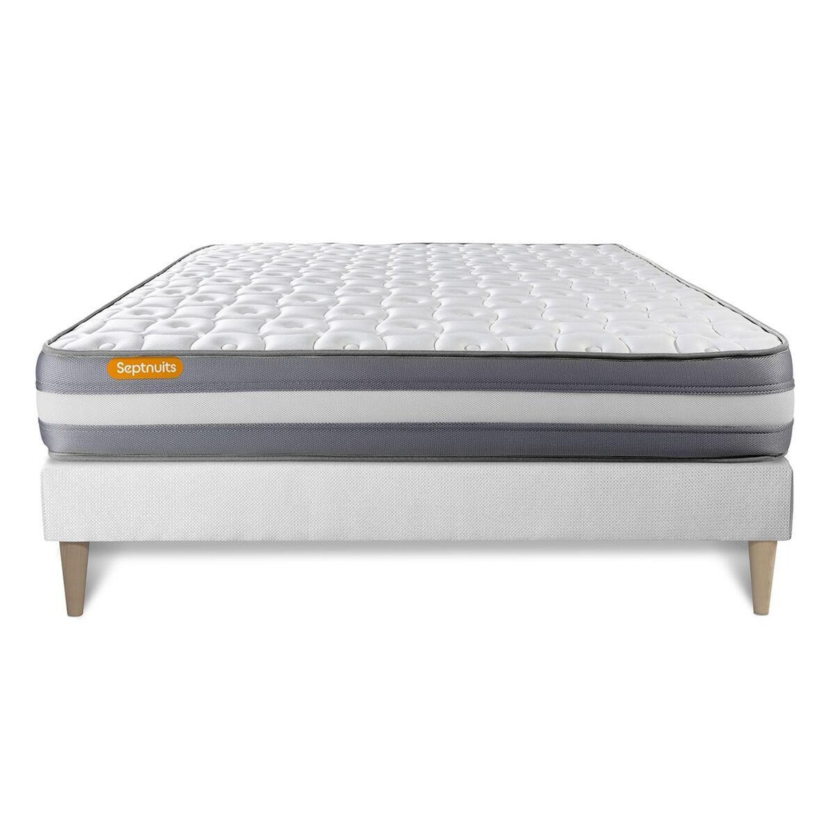 SEPTNUITS Matelas + sommier kit blanc Memo Plus Mémoire de forme