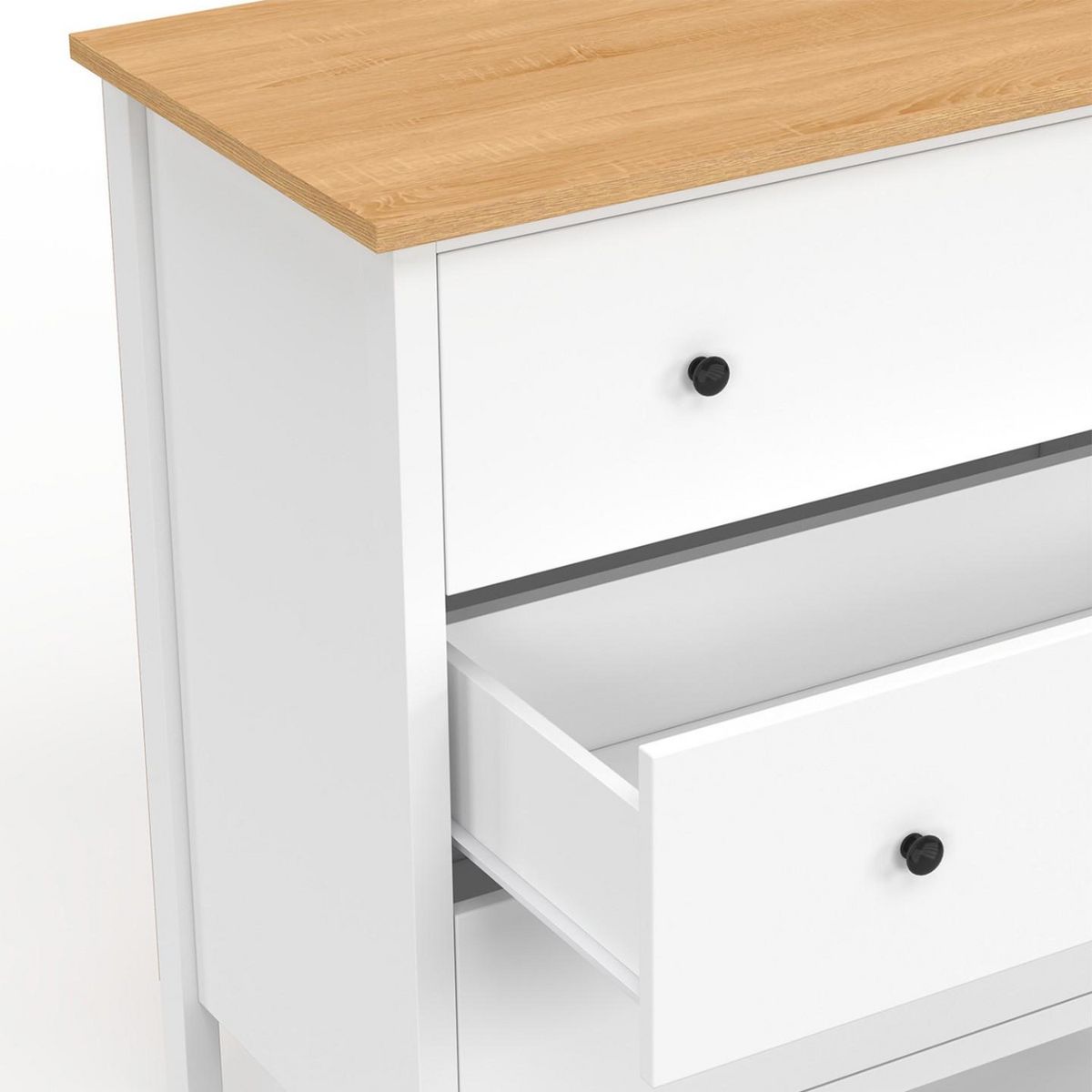 ID MARKET Commode 3 tiroirs ACHILLE 80 cm bois blanc plateau bois