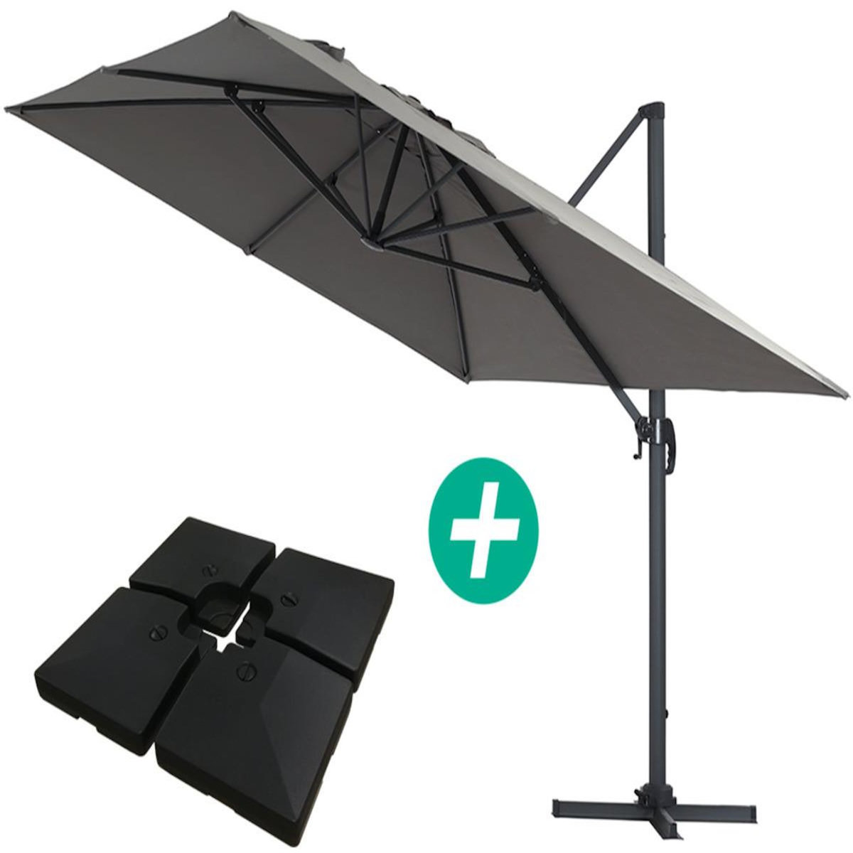 Habitat et Jardin Parasol jardin déporté Alu  Sun 4   - Rectangle - 3 x 4 m - Gris - Dalles à lester incluses