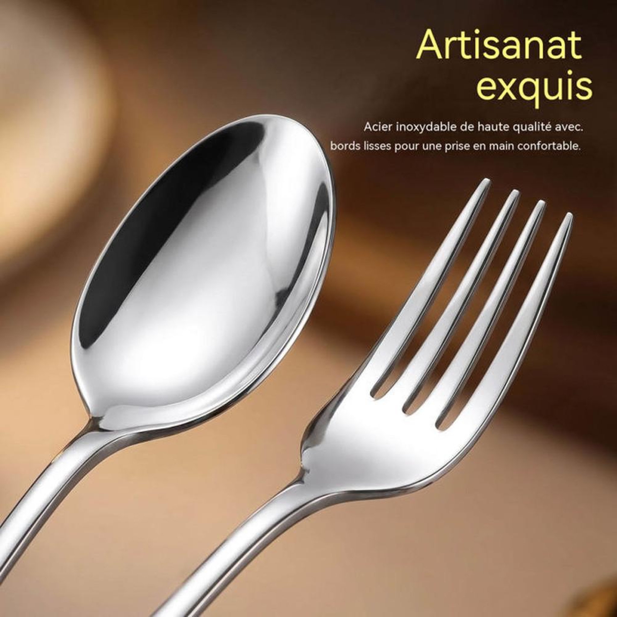 Voir la diapositive 4 : Coffret de couverts inox brossé 72 pièces pour 12 personnes