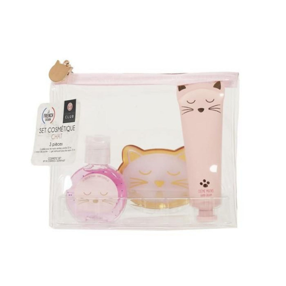 Paris Prix Coffret Cosmétique 3 Accessoires  Chat  15cm Rose