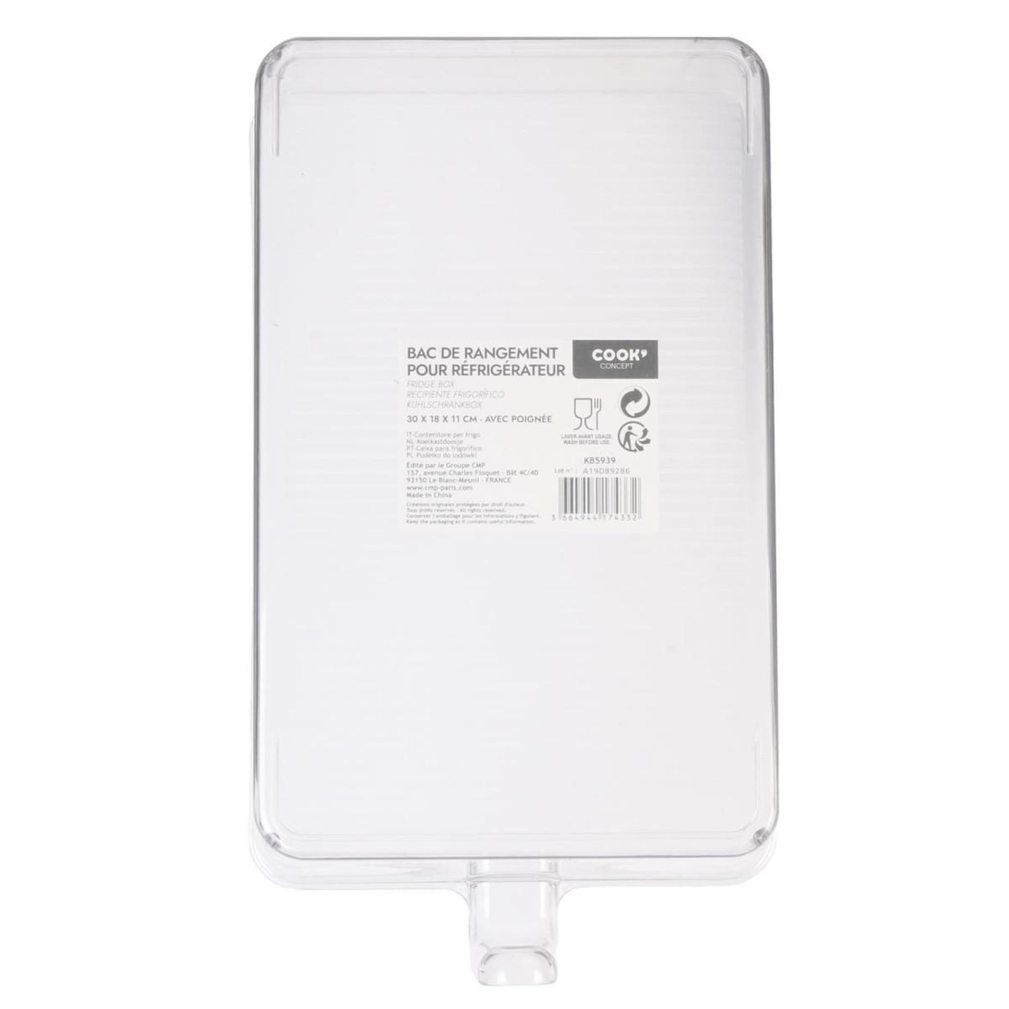 Voir la diapositive 4 : COOK CONCEPT Bac de rangement à poignée  frigo  18cm transparent