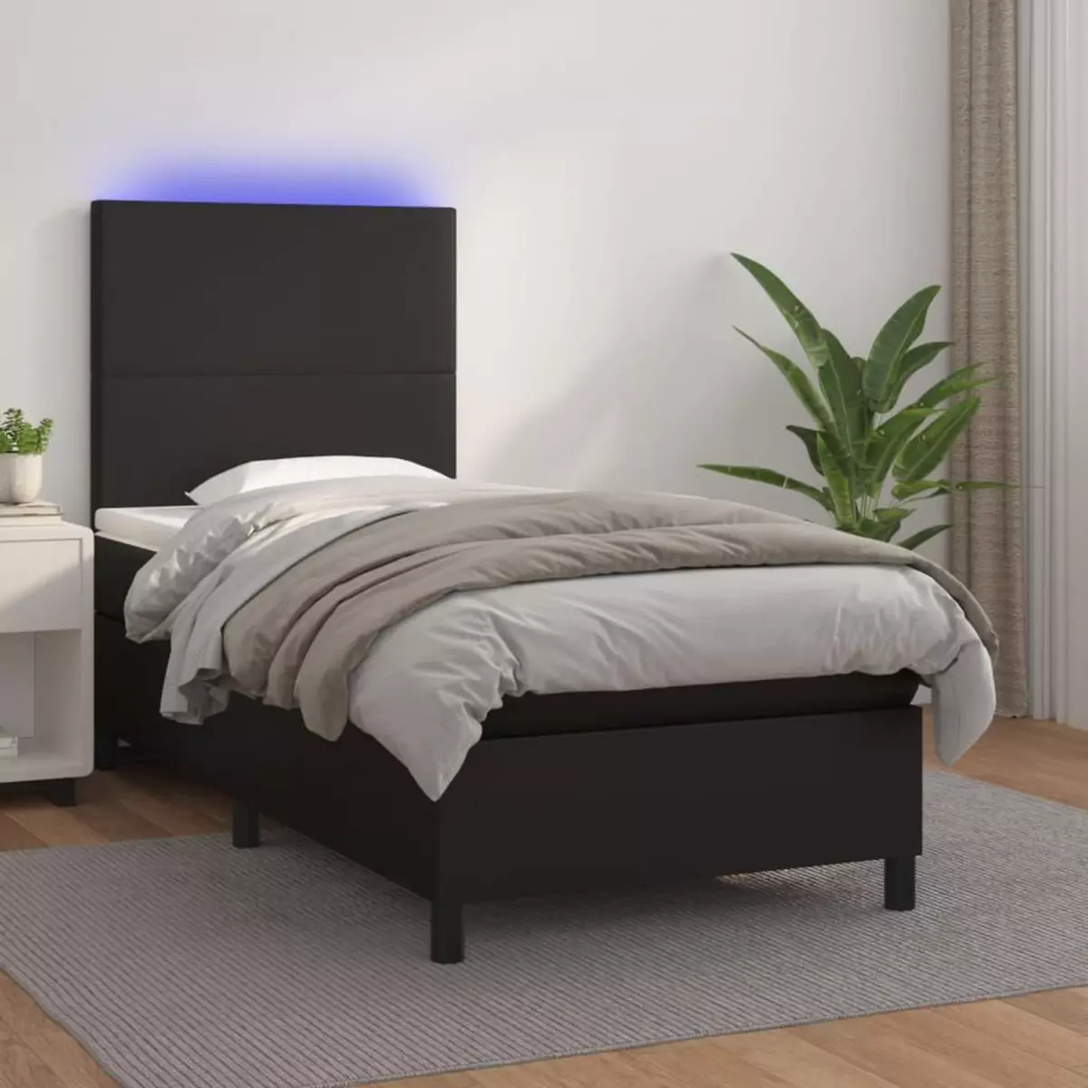 VIDAXL Sommier a lattes de lit avec matelas et LED Noir 80x200 cm