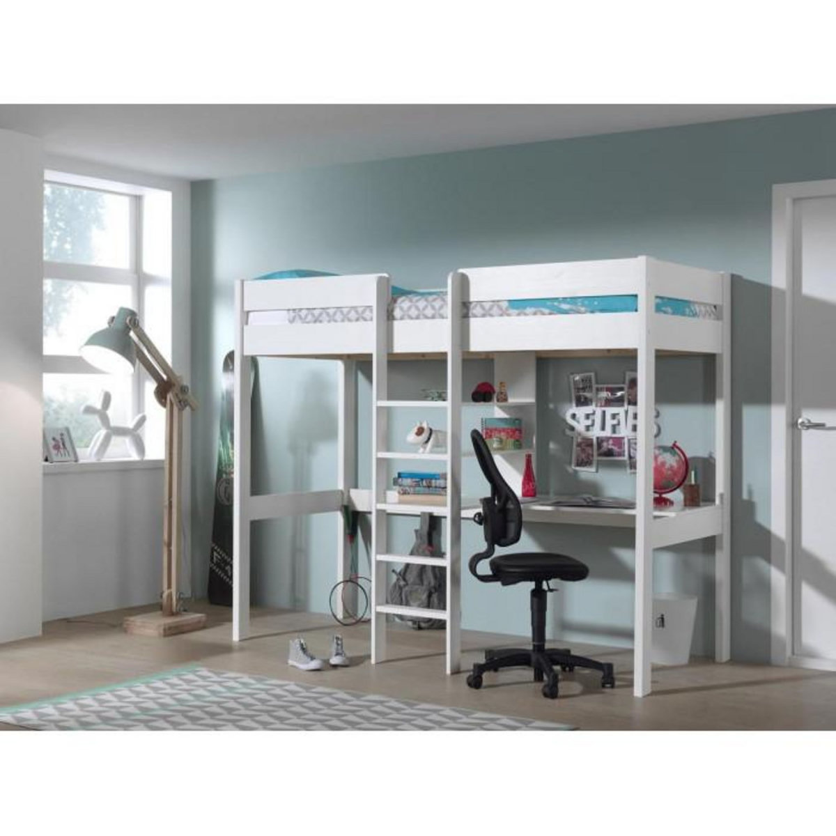 Paris Prix Lit Mezzanine & Bureau Enfant  Pino  90x200cm Blanc