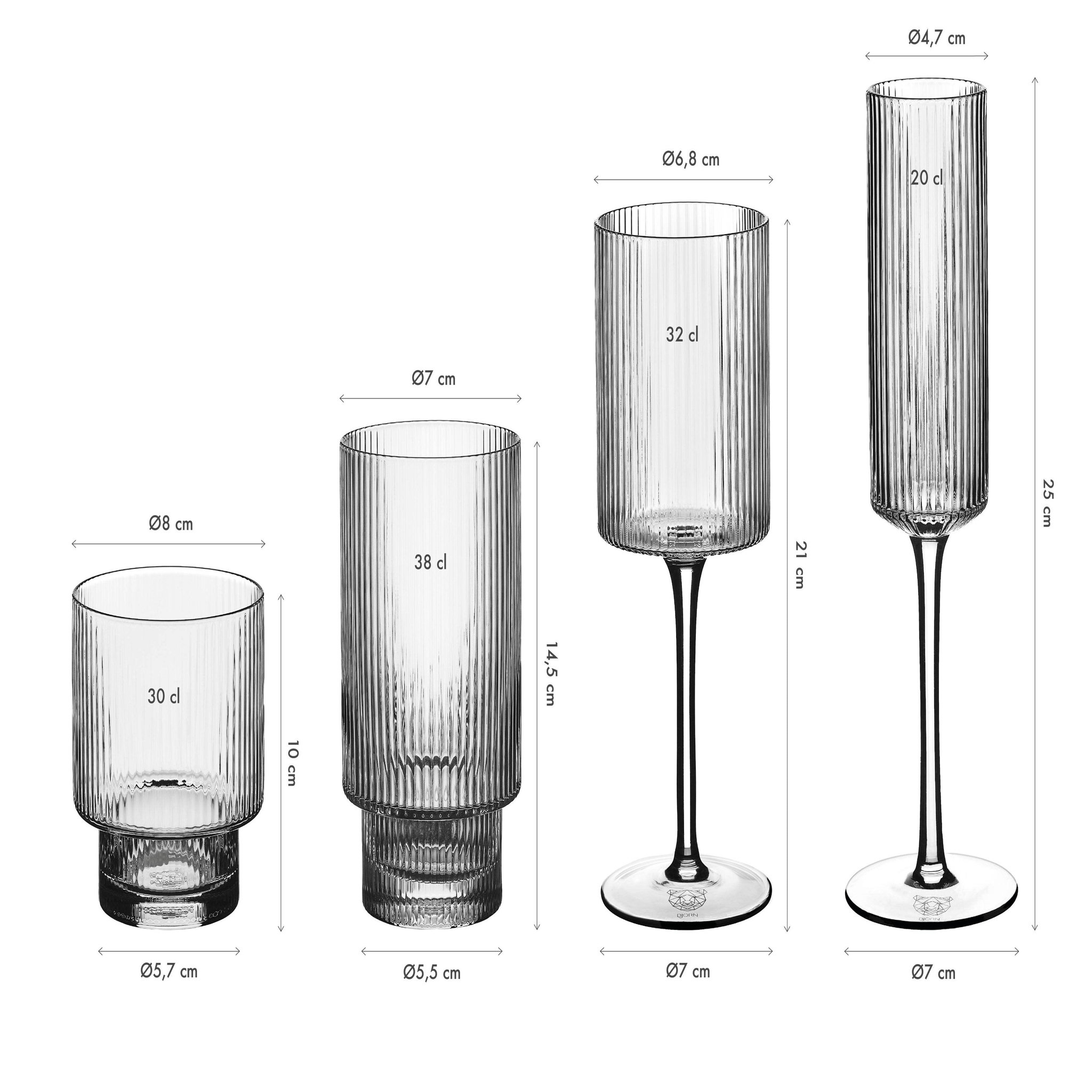 Voir la diapositive 3 : BJORN Set de verres complet linje - 24 pièces