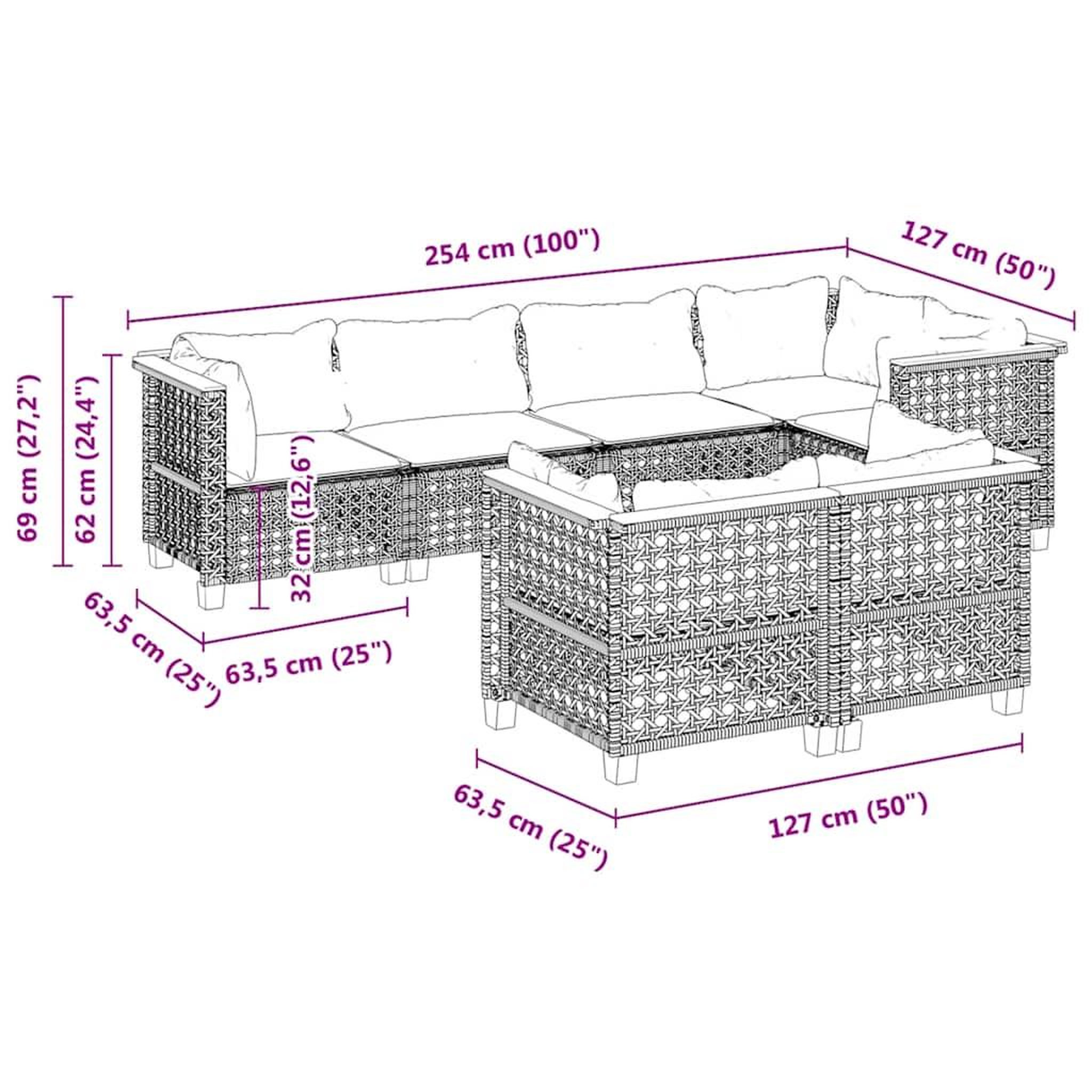 Voir la diapositive 6 : VIDAXL Salon de jardin avec coussins 7 pcs gris resine tressee