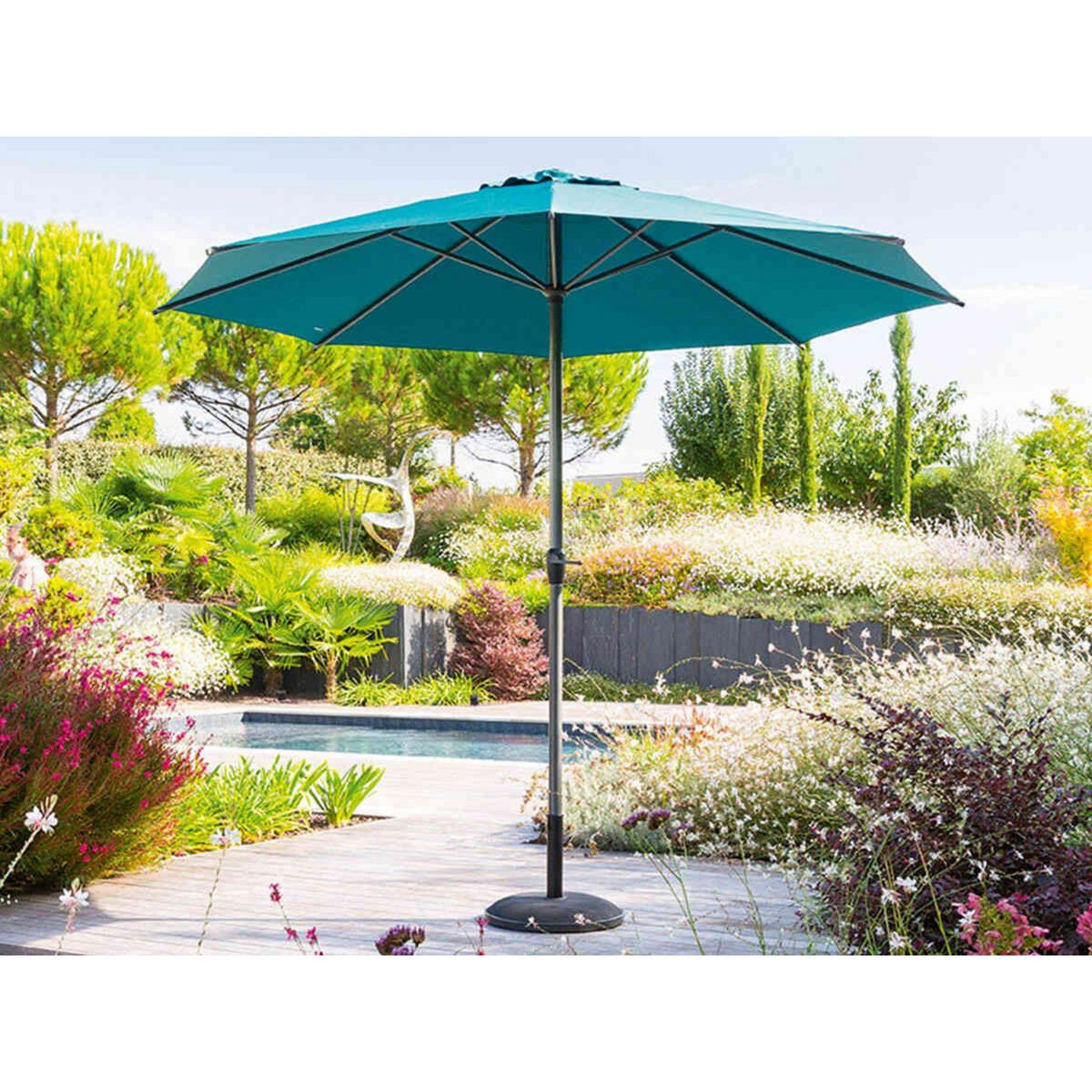 HESPERIDE Parasol droit rond Loompa Bleu canard - 3 m - Hespéride