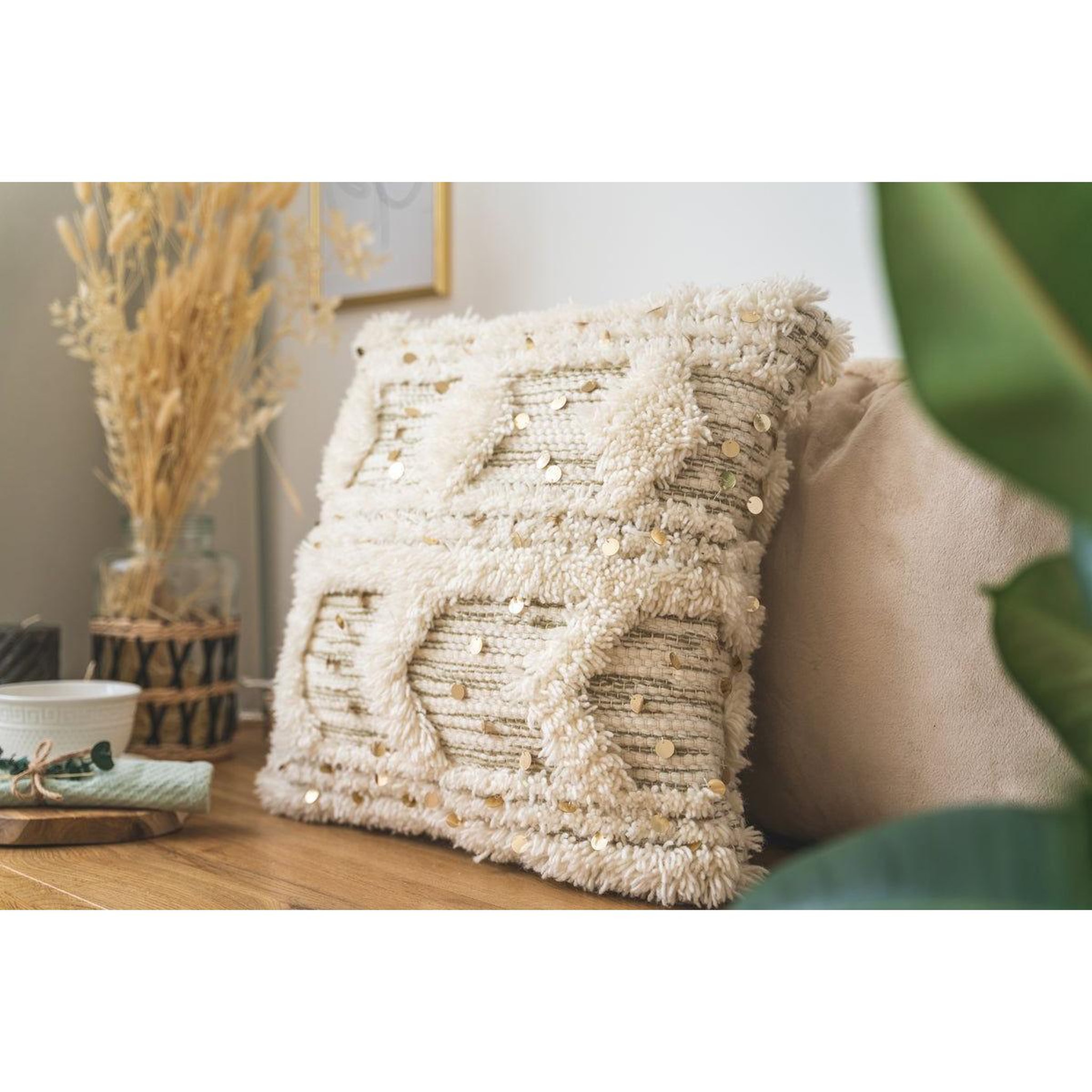 Voir la diapositive 3 : Paris Prix Coussin tissé à la main  bohist  45x45cm crème & kaki