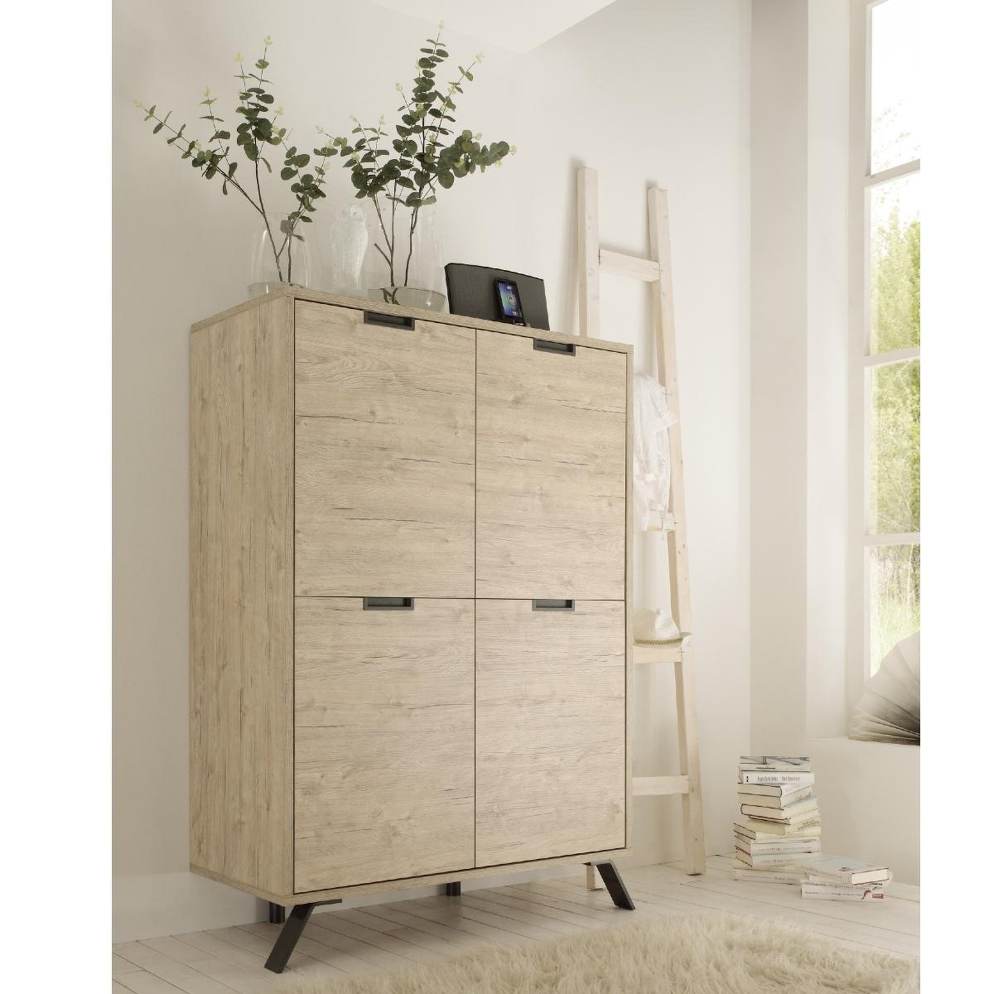 Voir la diapositive 2 : JLC KREATION Argentier-bar moderne en bois 4 portes pleines DIANA