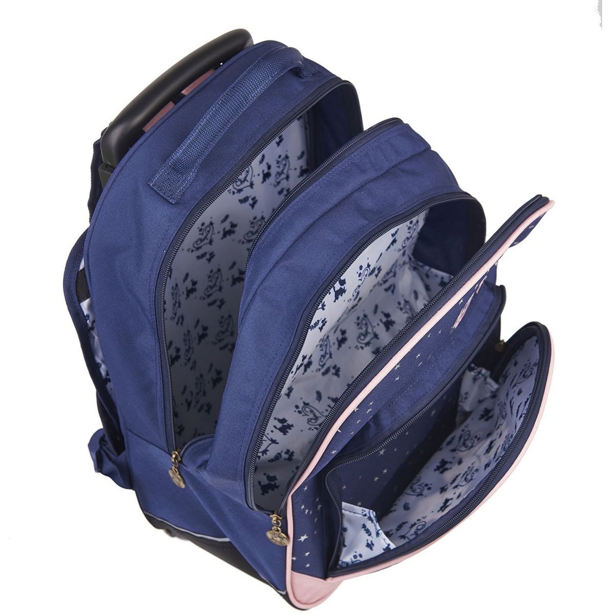 CHIPIE Sac à dos à roulettes bleu et rose paillettes étoiles 