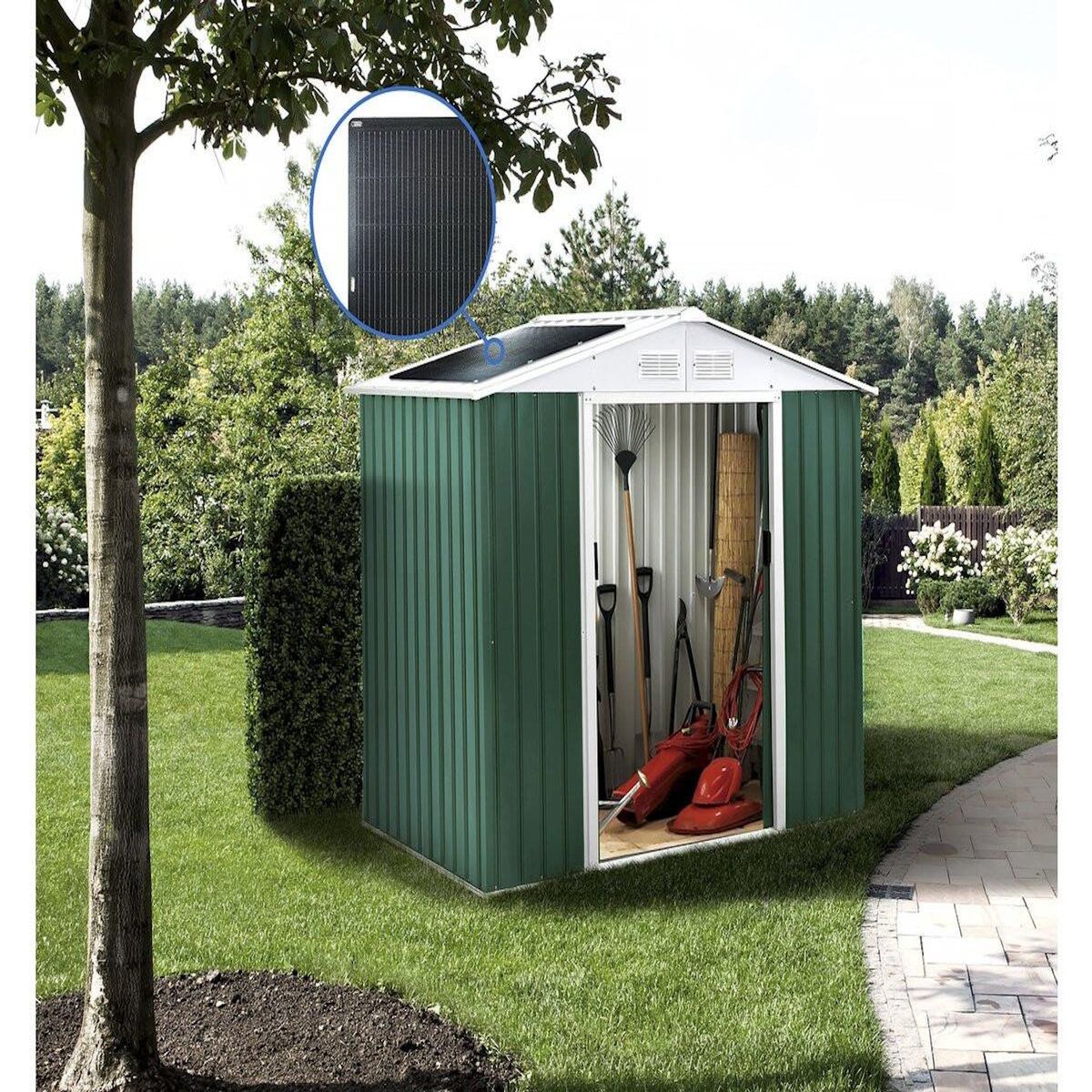 Habitat et Jardin Abri de jardin métal -  Rosas   - 2.71 m² avec panneaux solaires - Vert