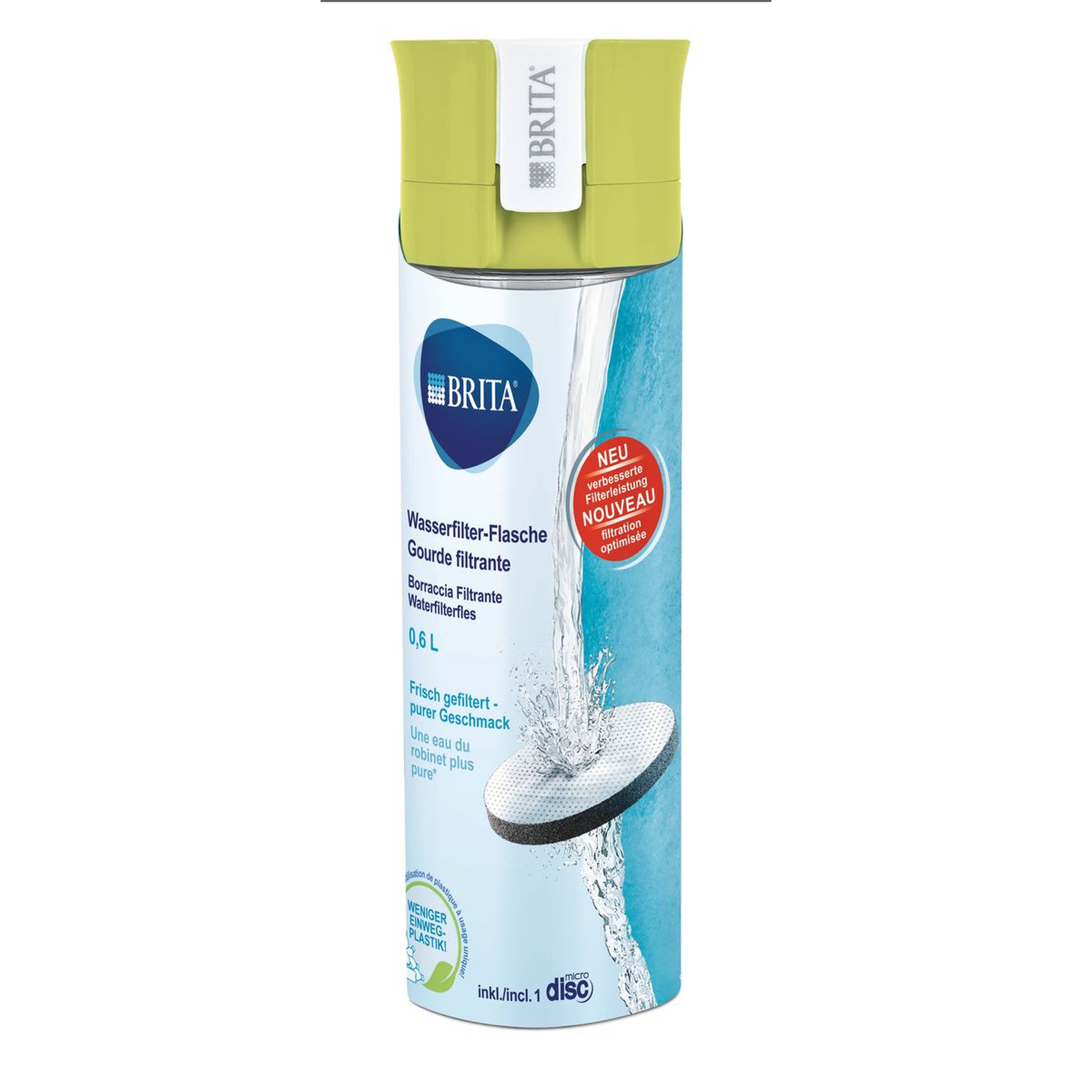 Voir la diapositive 2 : BRITA Gourde filtrante transparente verte +  1 filtre MicroDisc inclus         