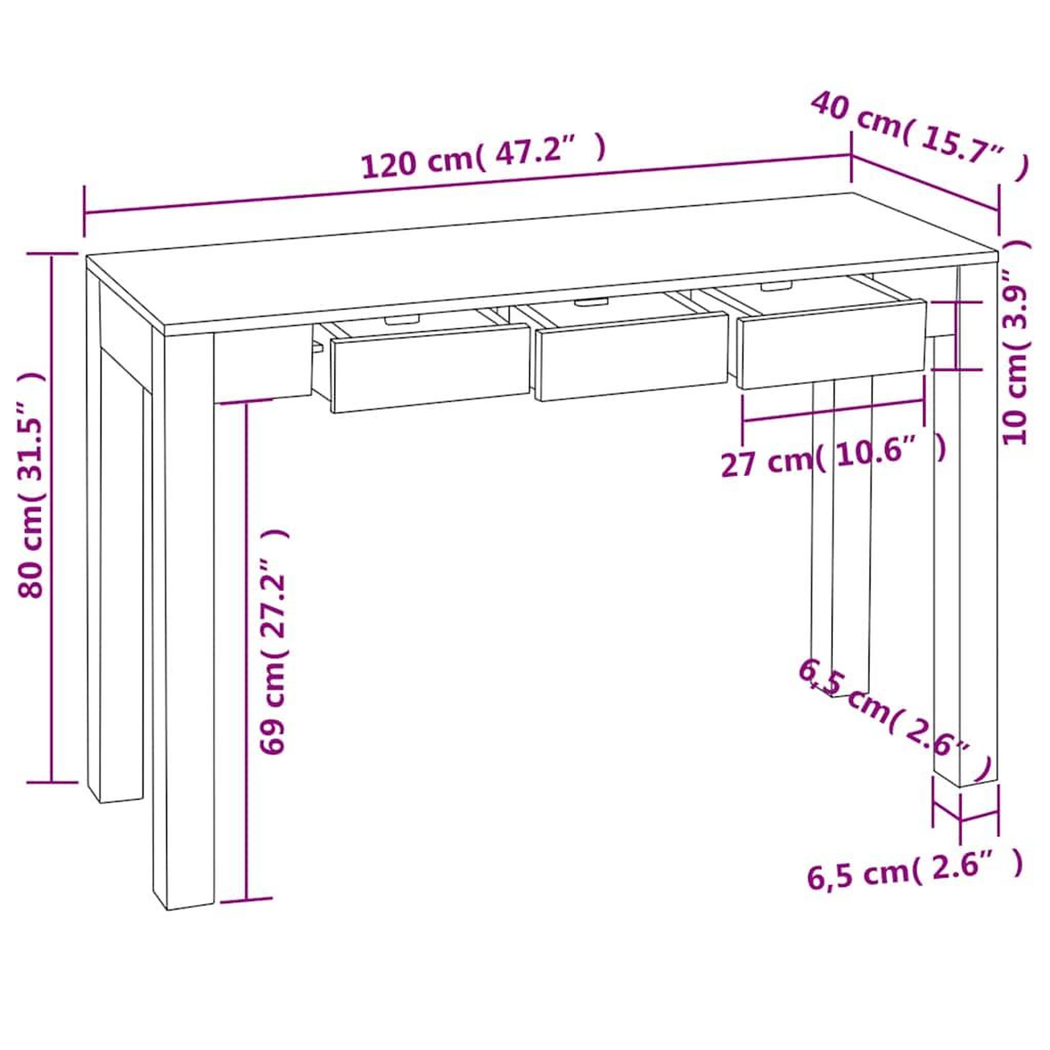 Voir la diapositive 5 : VIDAXL Table console avec 3 tiroirs 80 cm Bois massif