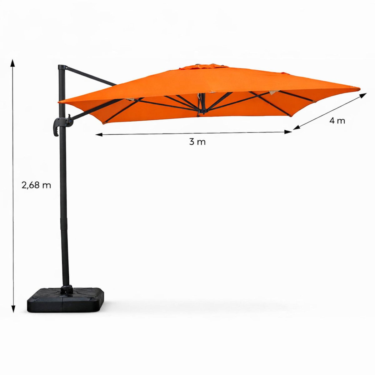 CONCEPT USINE Parasol rectangulaire 3x4m déporté rotatif orange en aluminium CESARE