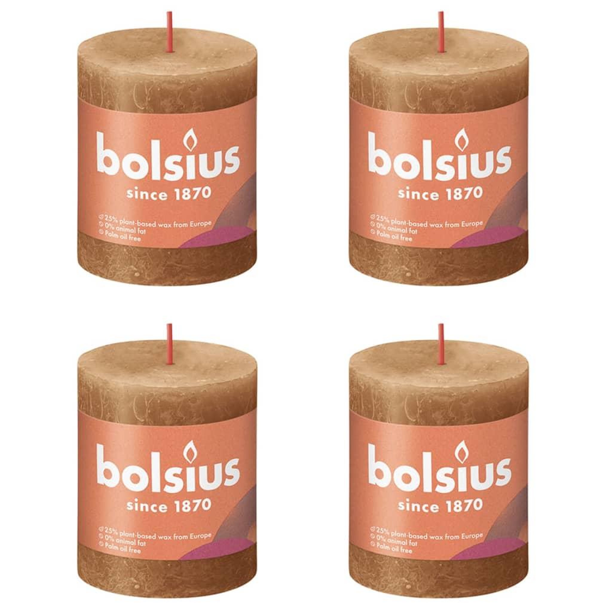 Voir la diapositive 1 : BOLSIUS Bolsius Bougies pilier rustiques Shine 4 pcs 80x68 mm Marron epice