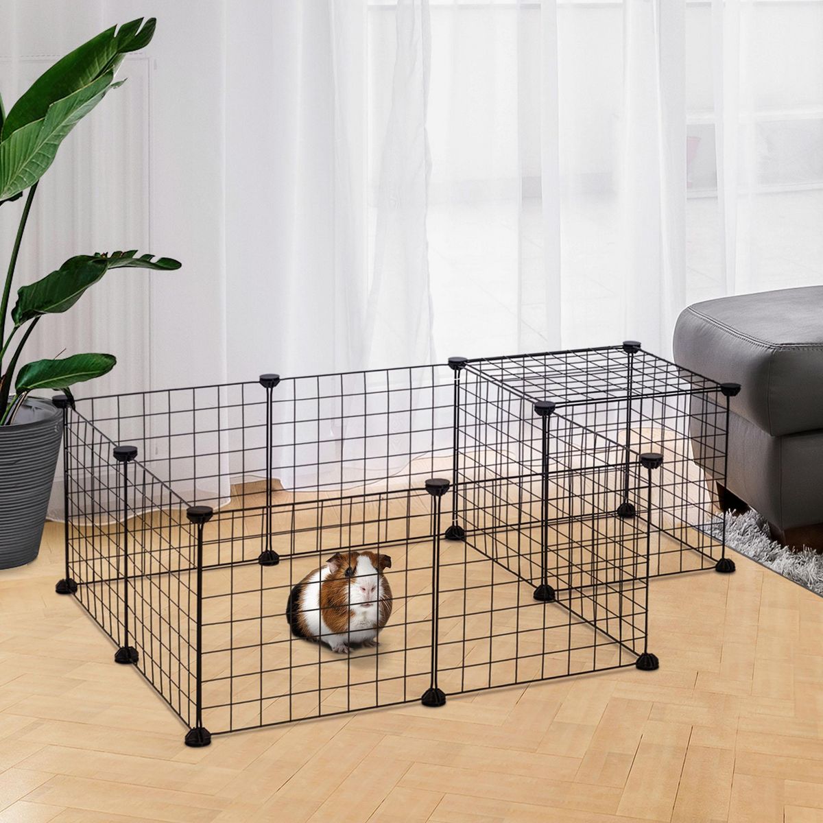 PAWHUT Cage parc enclos pour animaux domestiques L 106 x l 73 x H 36 cm bords arrondis fil métallique noir 55